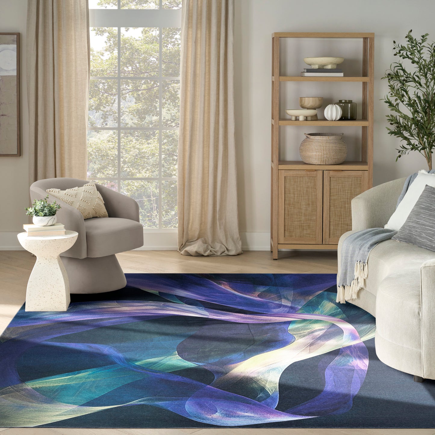 Nourison Nourison Washables 9'2" x 12' Blue Multicolor Modern Indoor Rug
