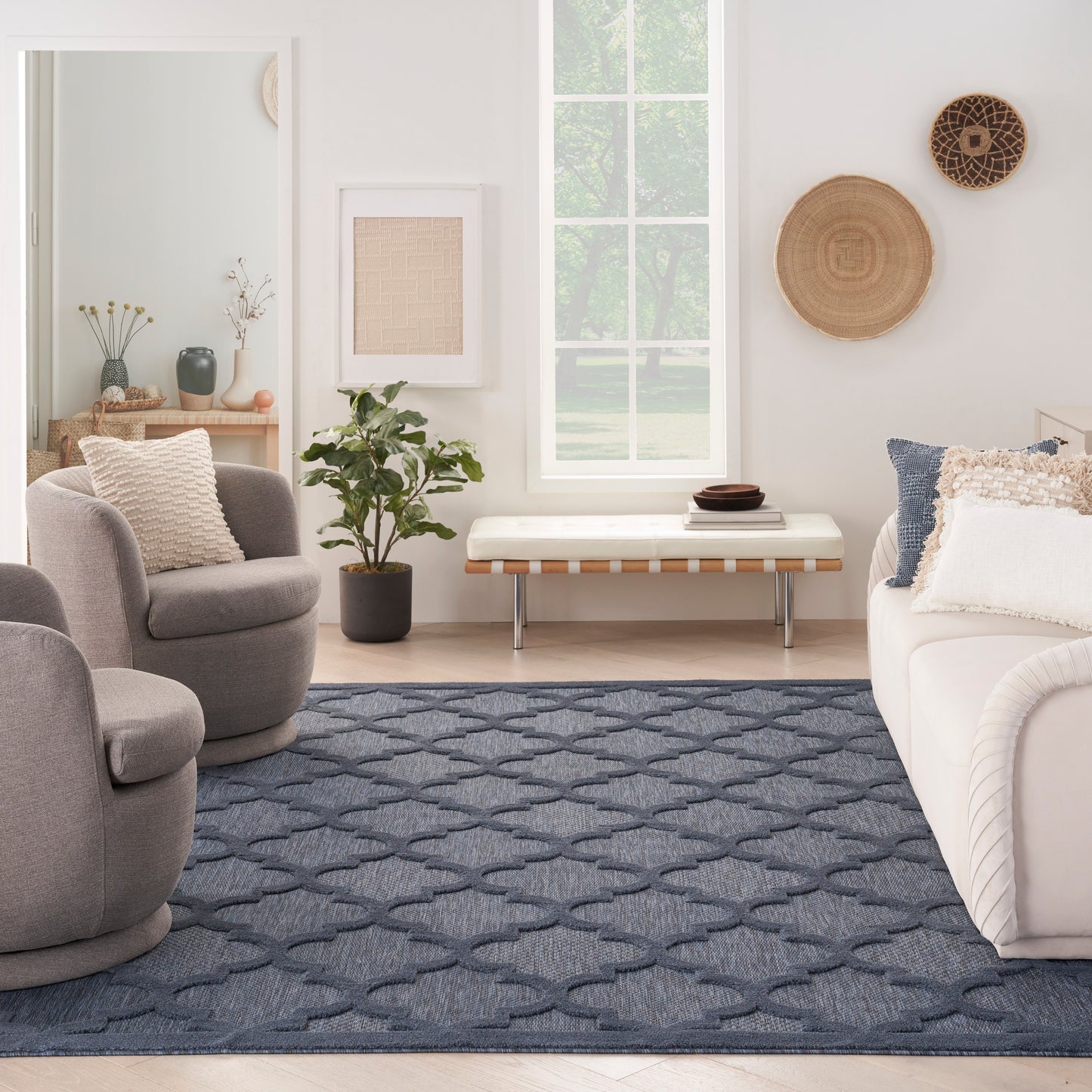 Nourison Easy Care 9' x 12' Navy Blue Modern Rug