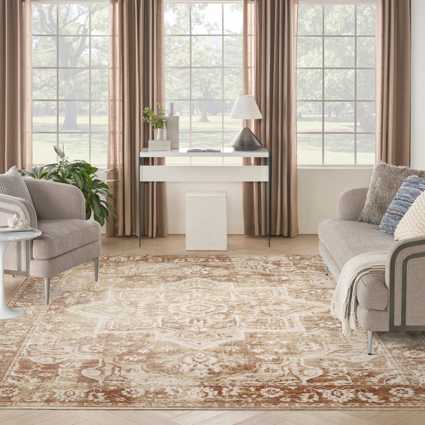 Nourison Astra Machine Washable 9' x 12' Rust Vintage Indoor Rug