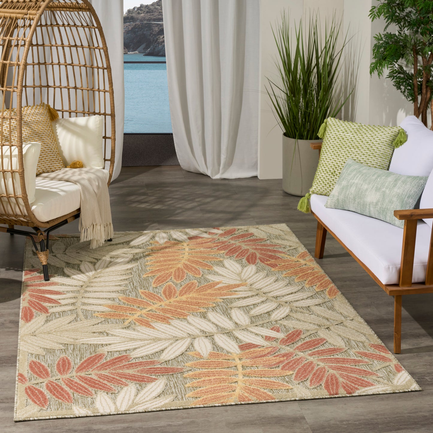 Nourison Aloha 3'6" x 5'6" Sage Rose Modern Rug