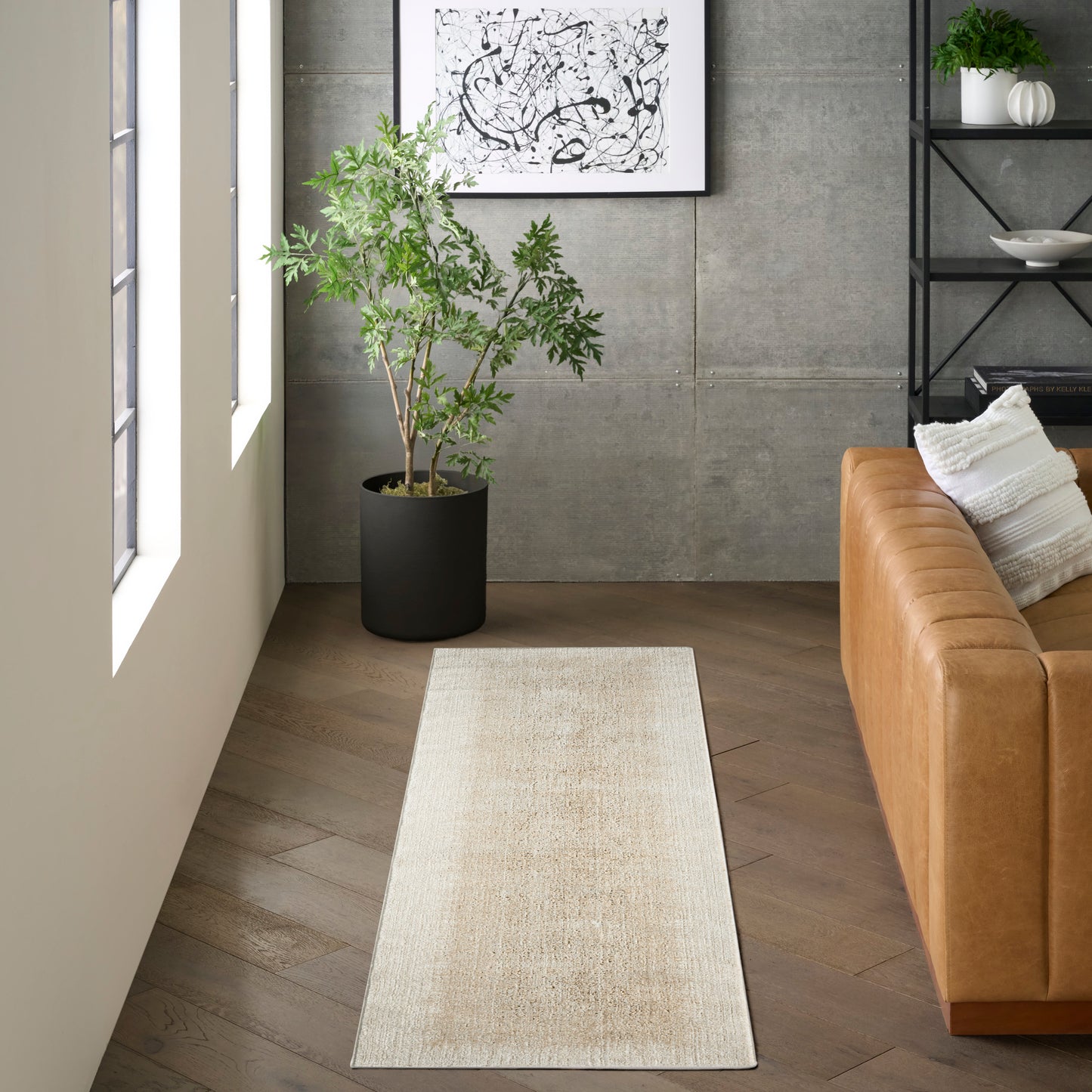DKNY Grand Street 2'2" x 10' Ivory Beige Modern Indoor Rug