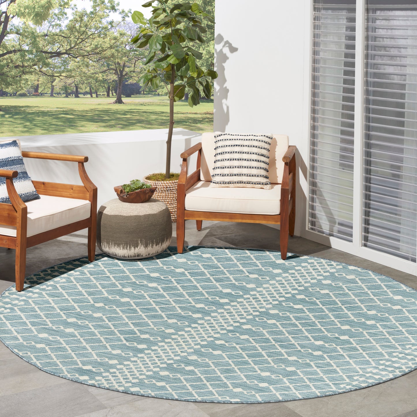 Nourison Positano 6' x Round Aqua Modern Rug