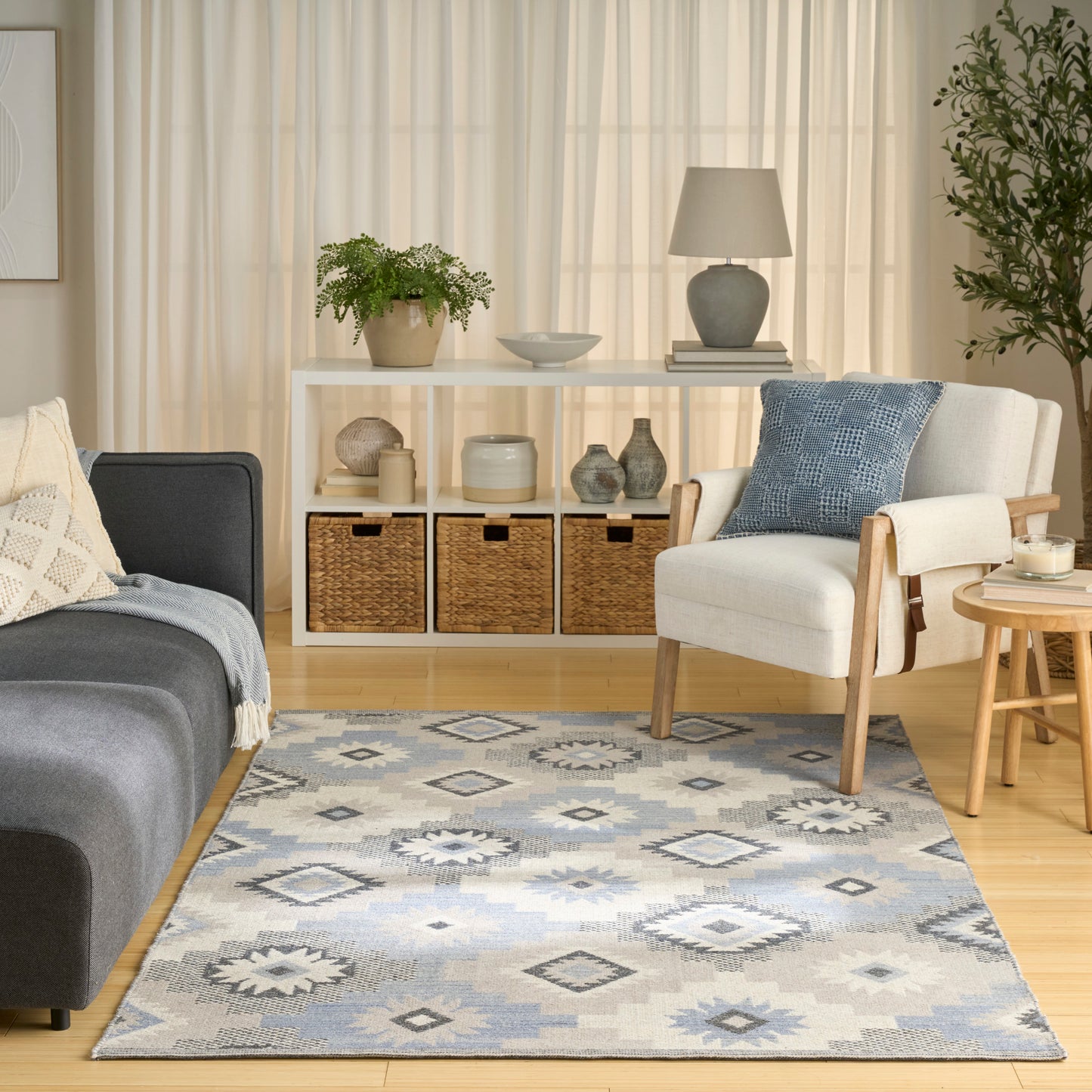 Nourison Copenhagen 5' x 7' Ivory Blue Modern Indoor Rug