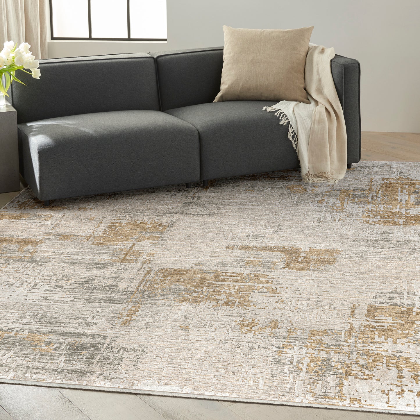 Calvin Klein CK078 Summit 7'10" x 10'2" Ivory Multicolor Modern Indoor Rug