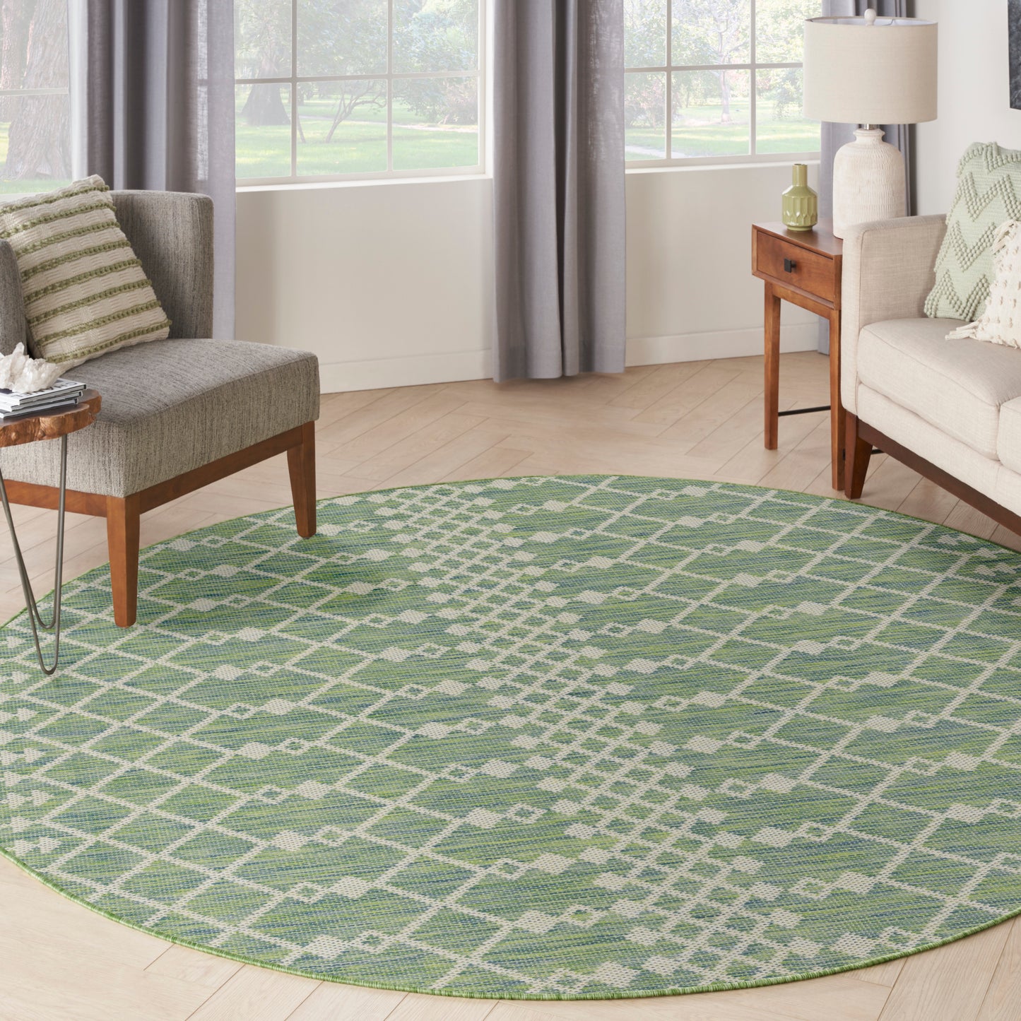 Nourison Positano 6' x Round Blue Green Modern Rug