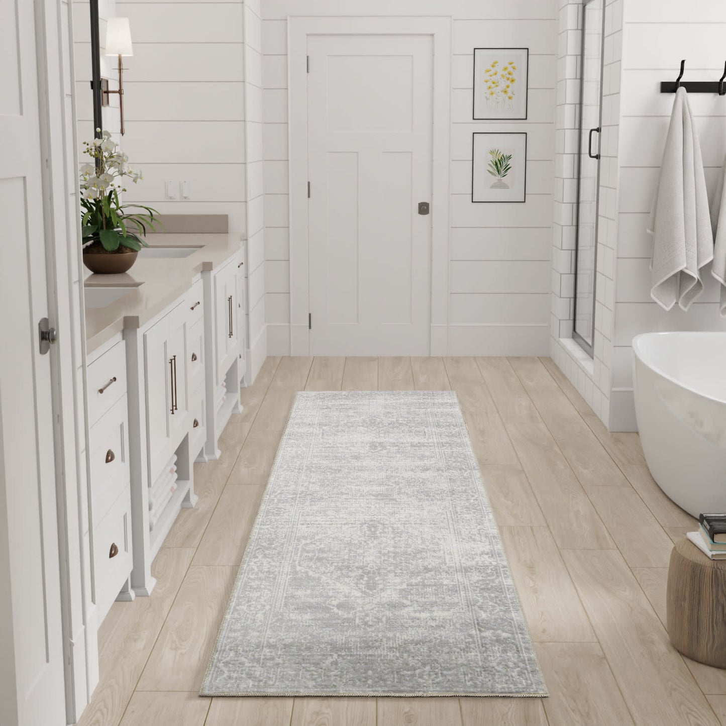 Nourison Astra Machine Washable 2' x 6' Light Grey Vintage Indoor Rug