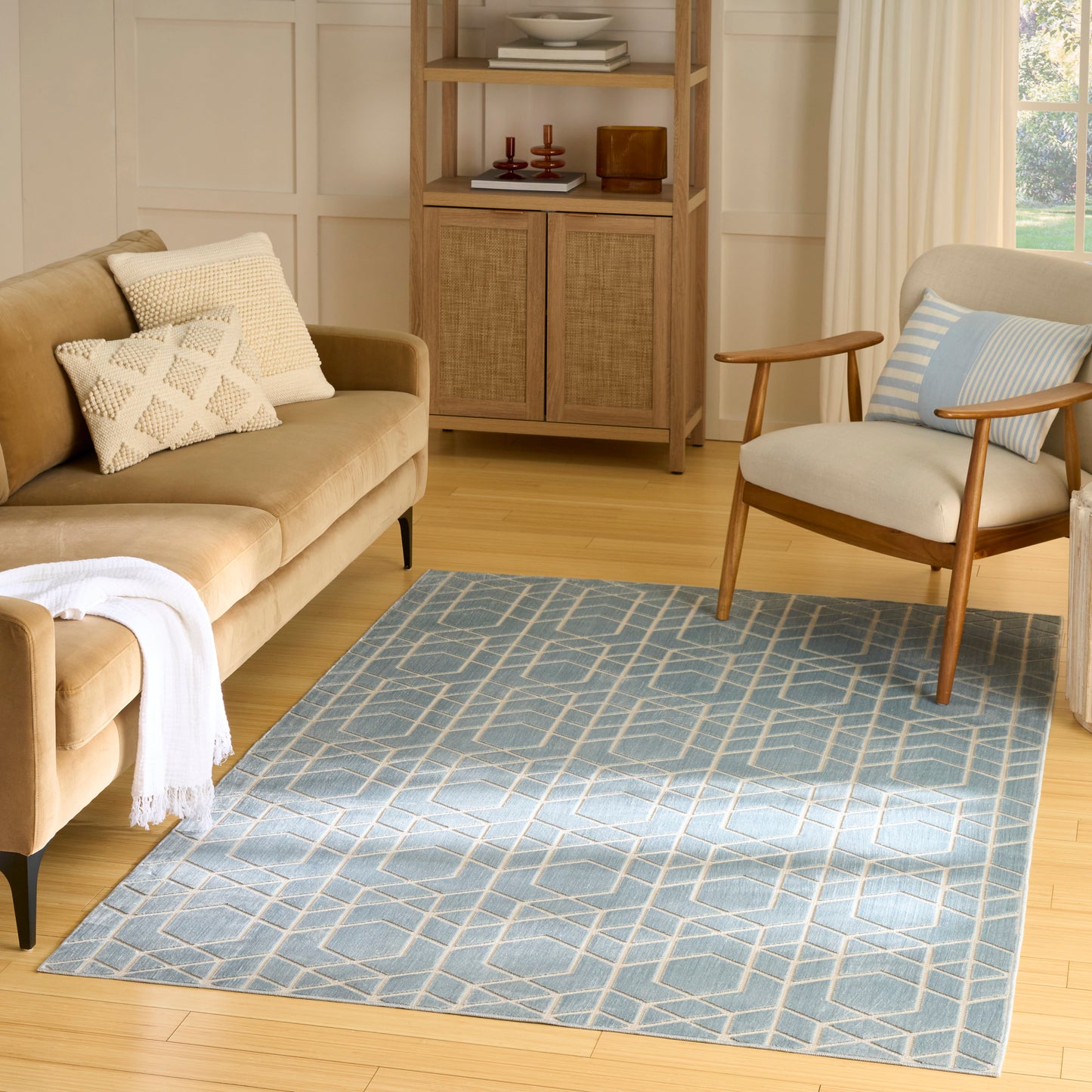 Nourison Washable Charm 5' x 7' Blue Ivory Modern Indoor Rug