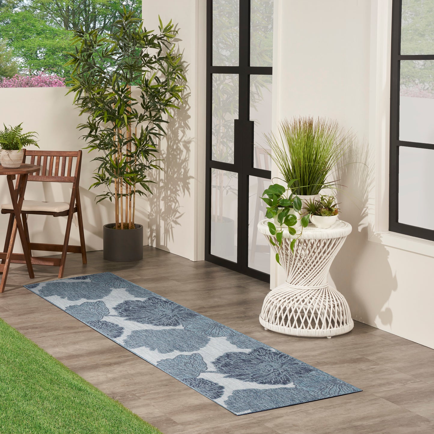 Nourison Garden Oasis 2' x 6' Blue Tropical Rug