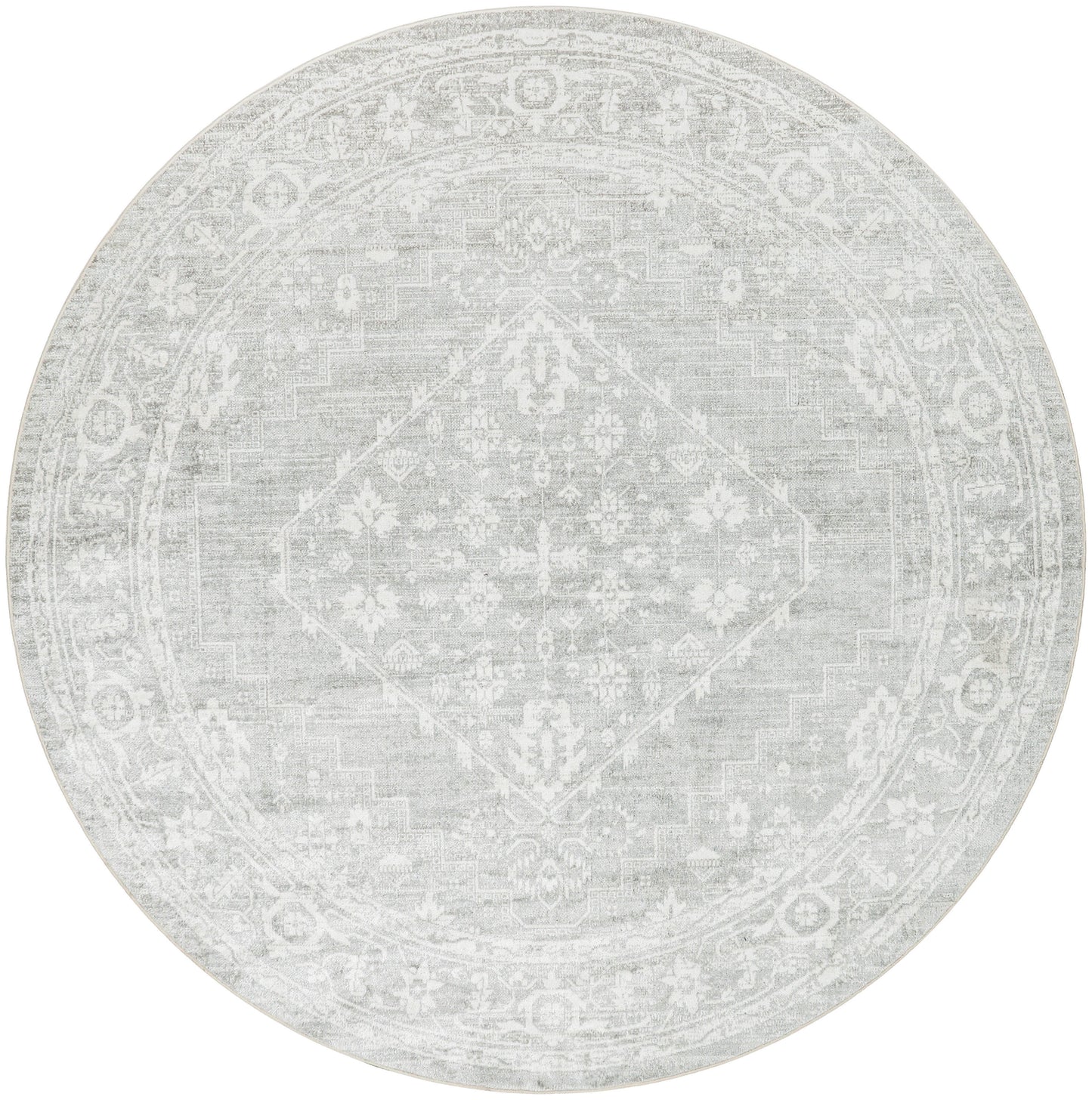 Nourison Astra Machine Washable 7'10" x Round Light Grey Vintage Indoor Rug