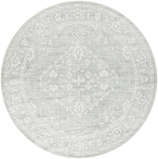 Nourison Astra Machine Washable 7'10" x Round Light Grey Vintage Indoor Rug