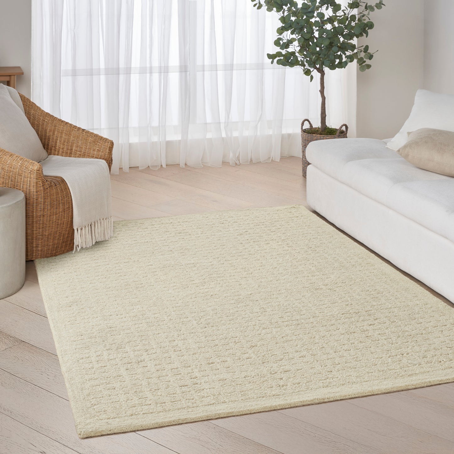 DKNY Pure Grids 5'3" x 7'3" Ivory Beige Contemporary Indoor Rug