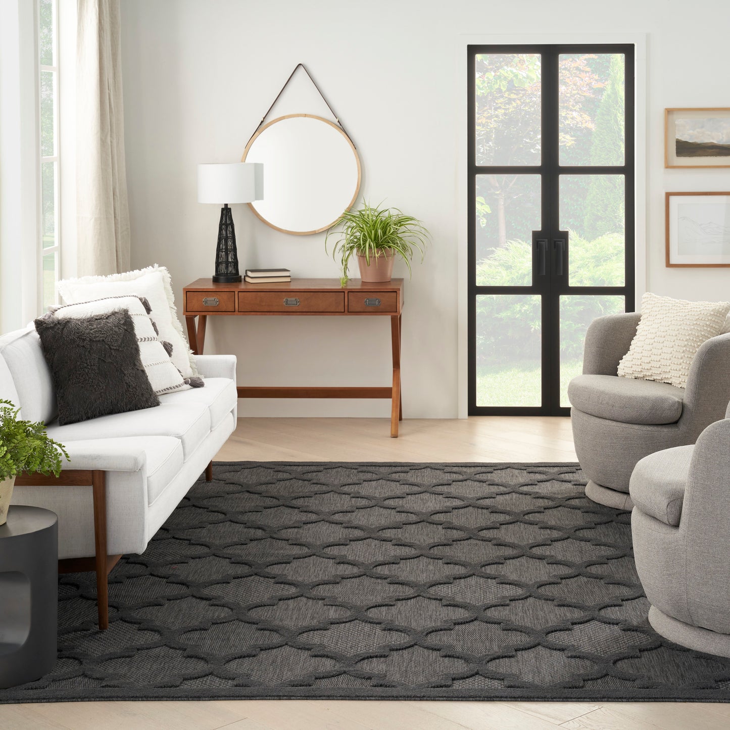 Nourison Easy Care 9' x 12' Charcoal Black Modern Rug
