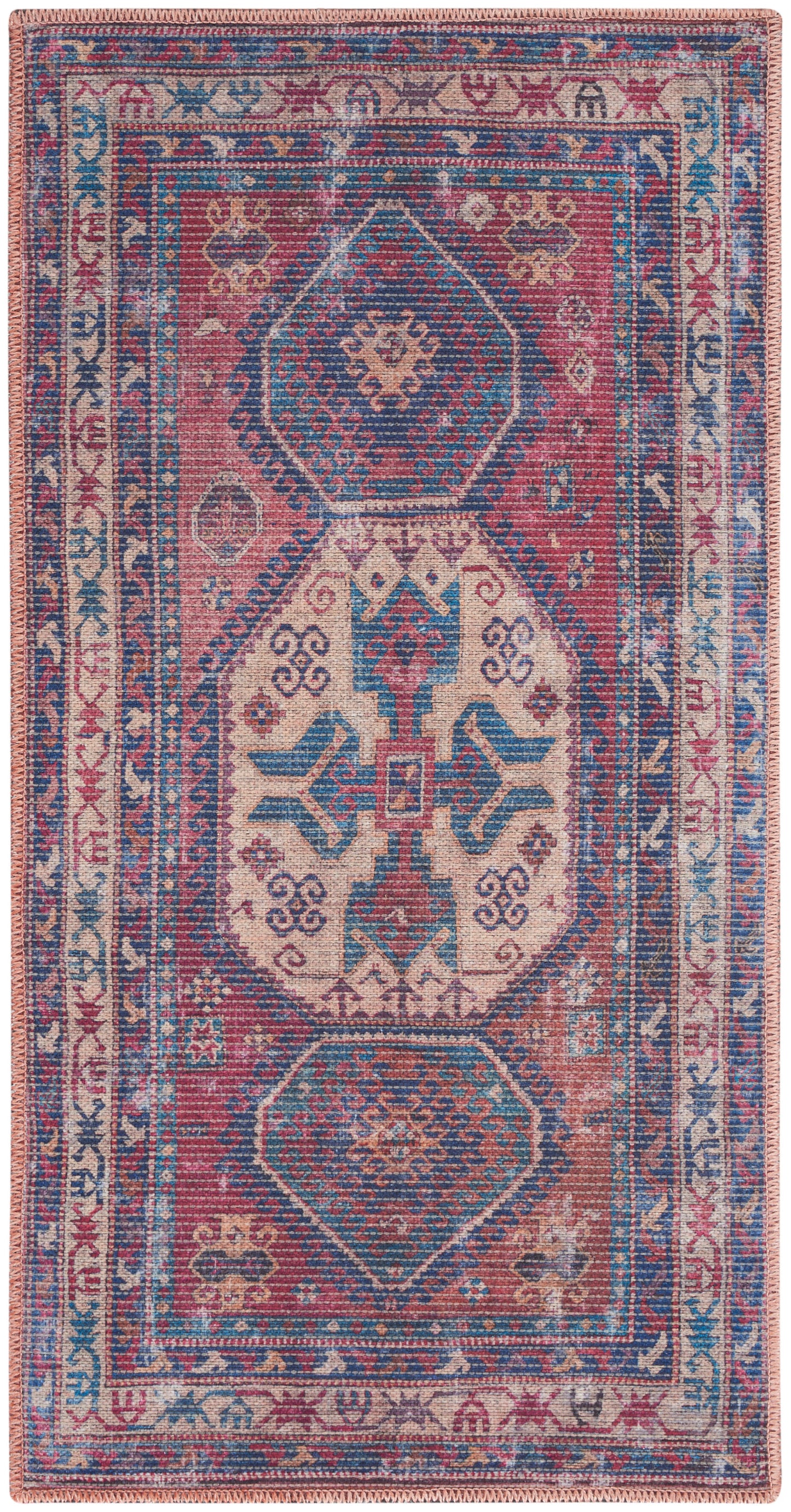 Nourison New Concept Washables 2' x 3'9" Red Navy Vintage Indoor Rug