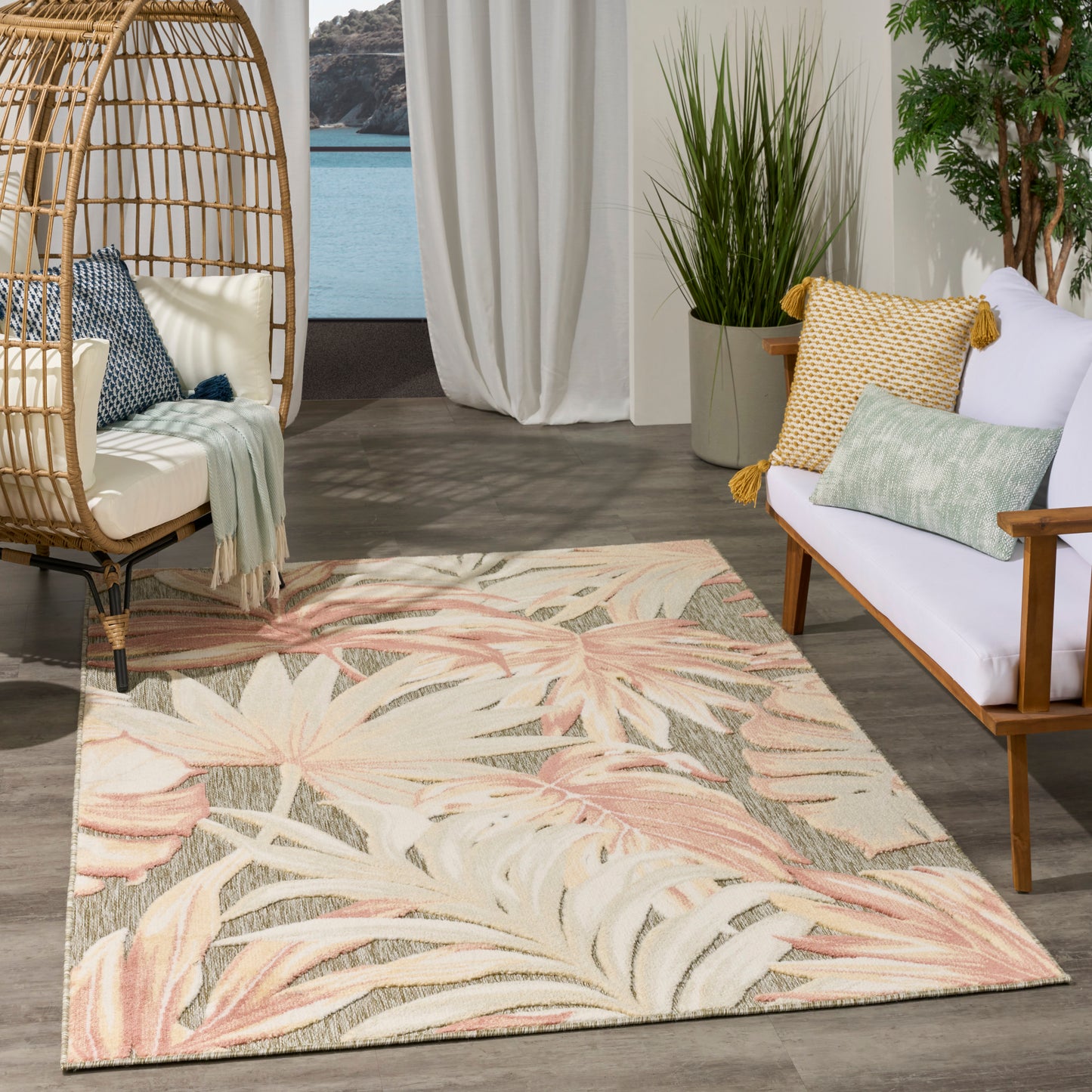 Nourison Aloha 3'6" x 5'6" Sage Rose Modern Rug