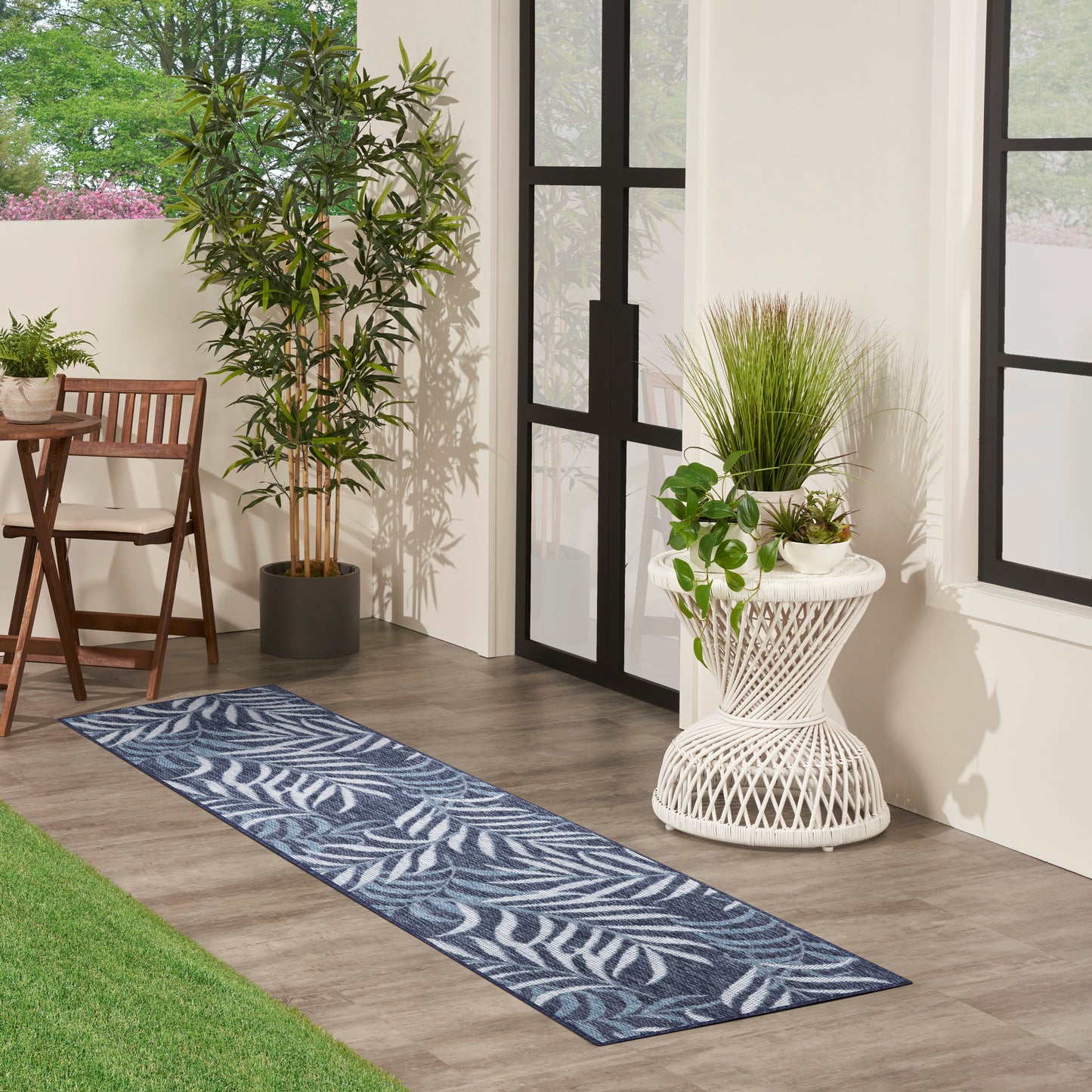 Nourison Garden Oasis 2' x 8' Navy Tropical Rug