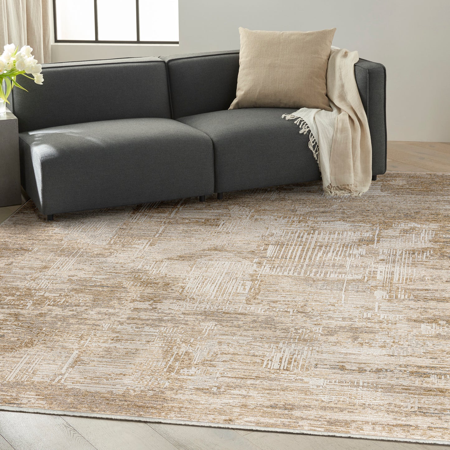 Calvin Klein CK078 Summit 9'10" x 13' Mocha Ivory Modern Indoor Rug