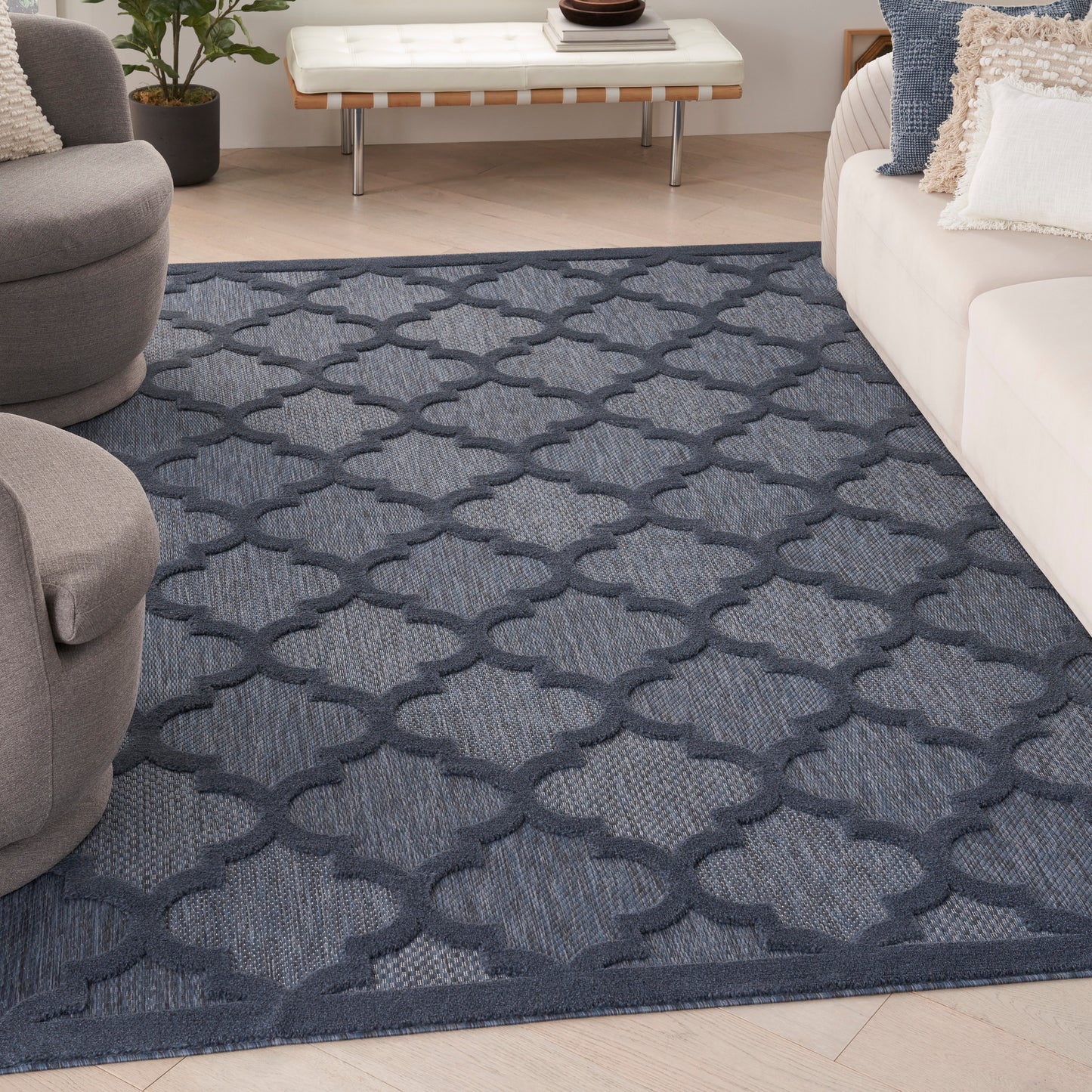 Nourison Easy Care 9' x 12' Navy Blue Modern Rug