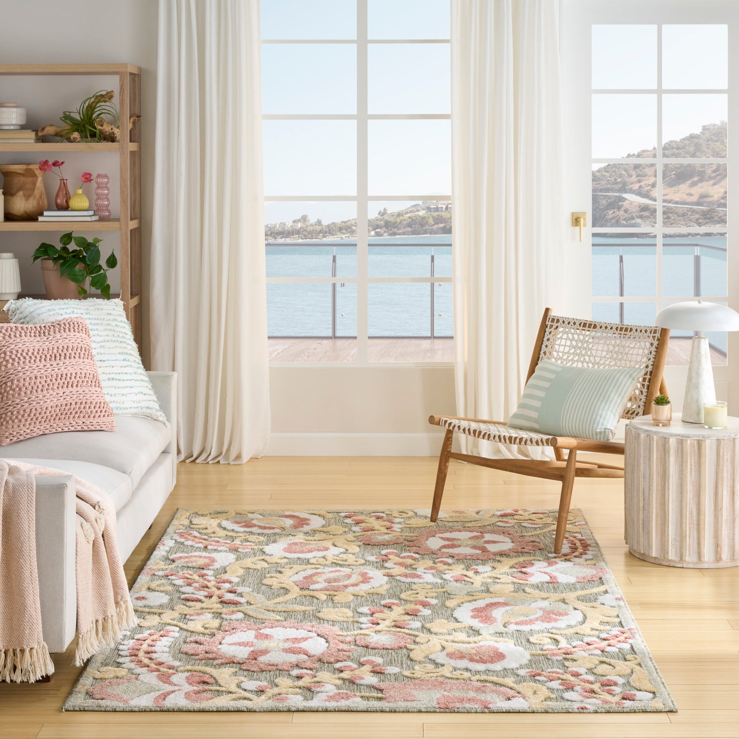 Nourison Aloha 5'3" x 7'5" Sage Rose Farmhouse Rug