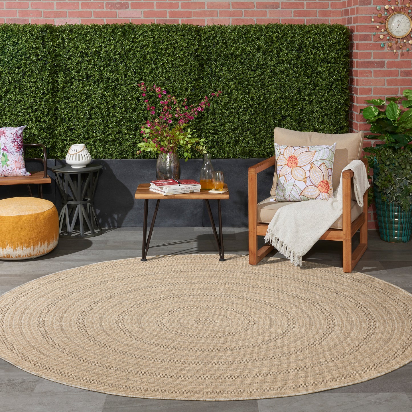 Nourison Tulum 8' x Round Taupe Grey Outdoor Rug