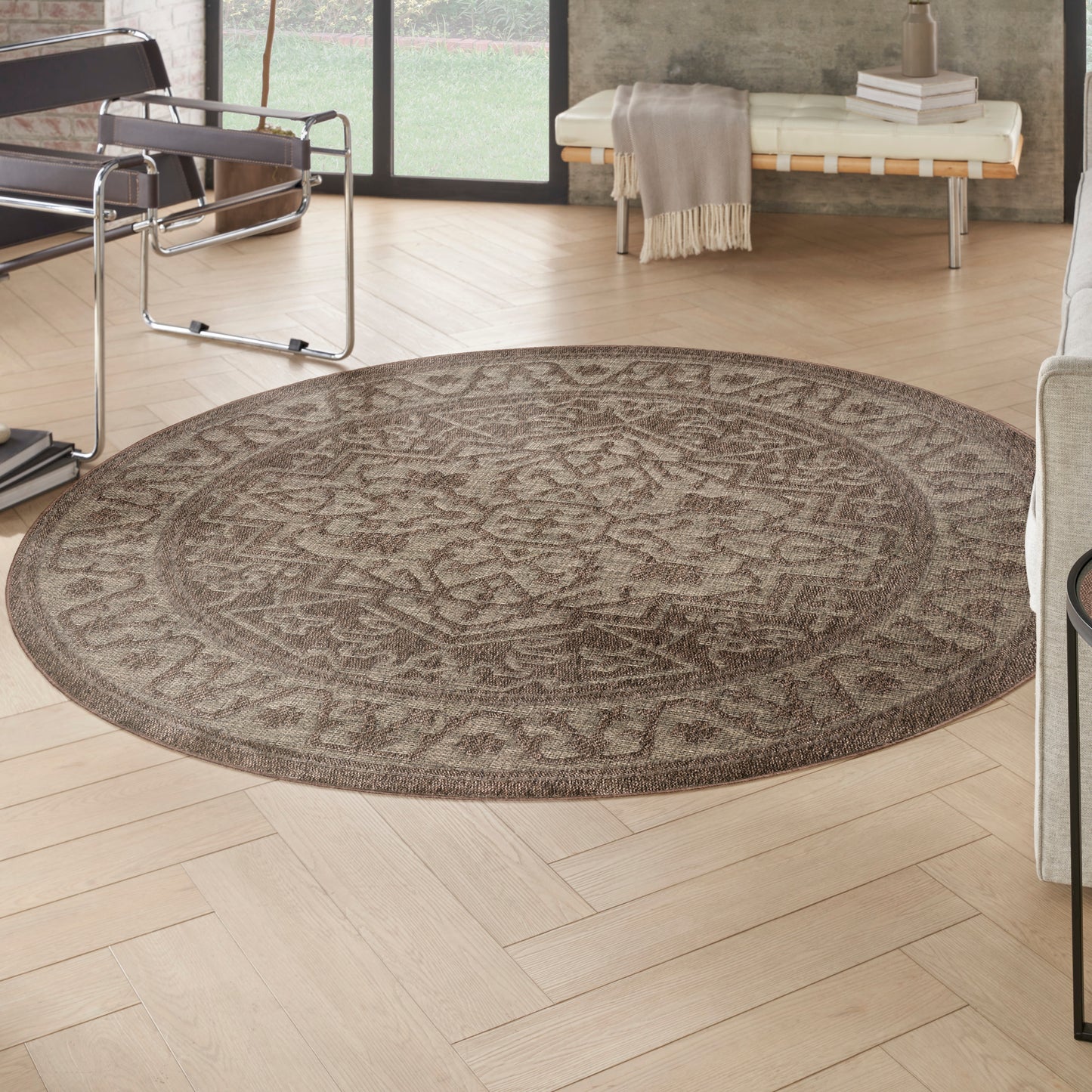 Nourison Tulum 8' x Round Brown Outdoor Rug