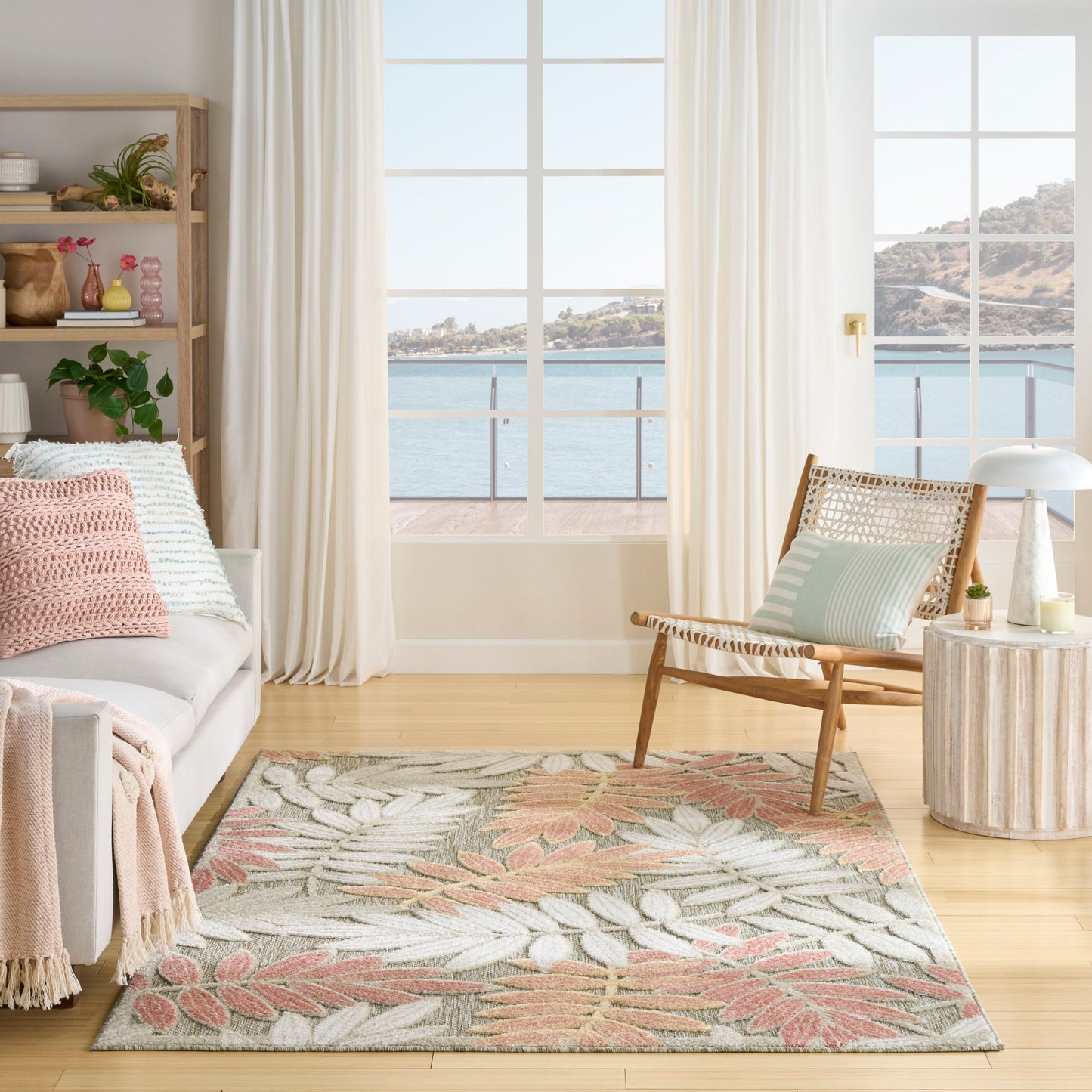 Nourison Aloha 3'6" x 5'6" Sage Rose Modern Rug