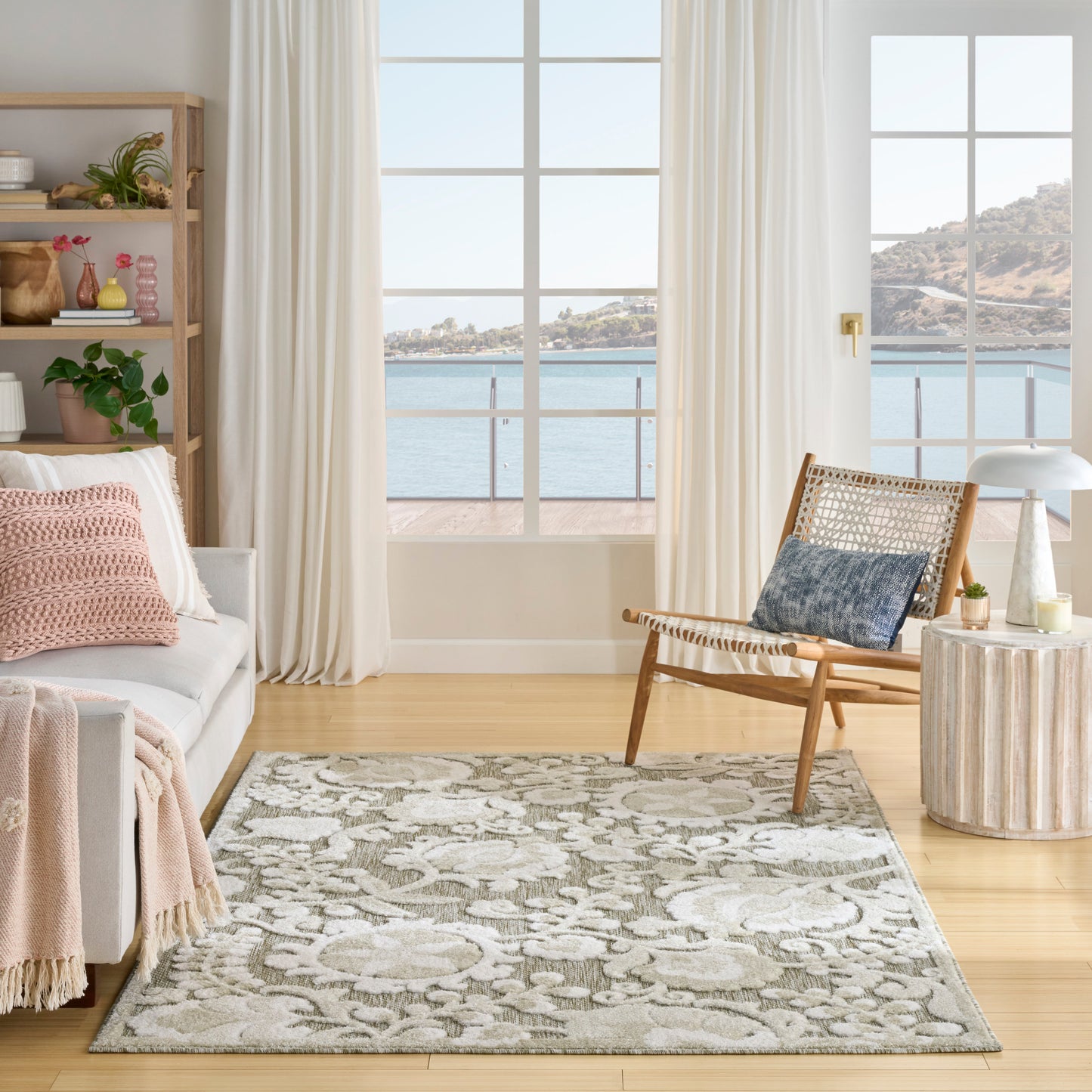 Nourison Aloha 5'3" x 7'5" Ivory Sage Farmhouse Rug