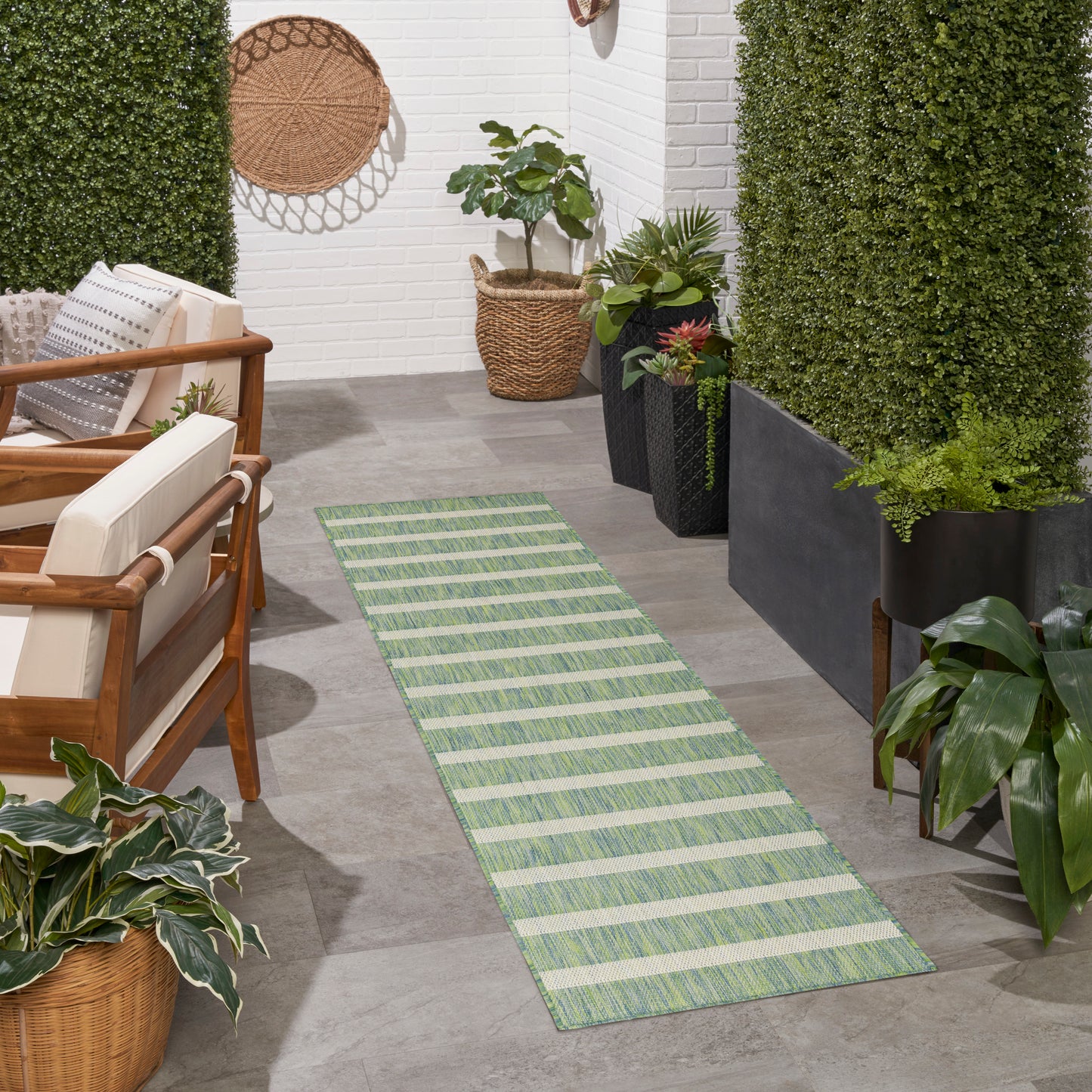 Nourison Positano 2'2" x 12' Blue Green Ivory Modern Rug