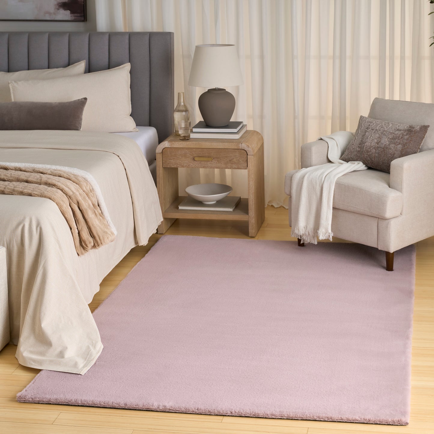 Nourison Soft Plush Rabbit Fur 7'6" x 9'6" Lavender Contemporary Indoor Rug