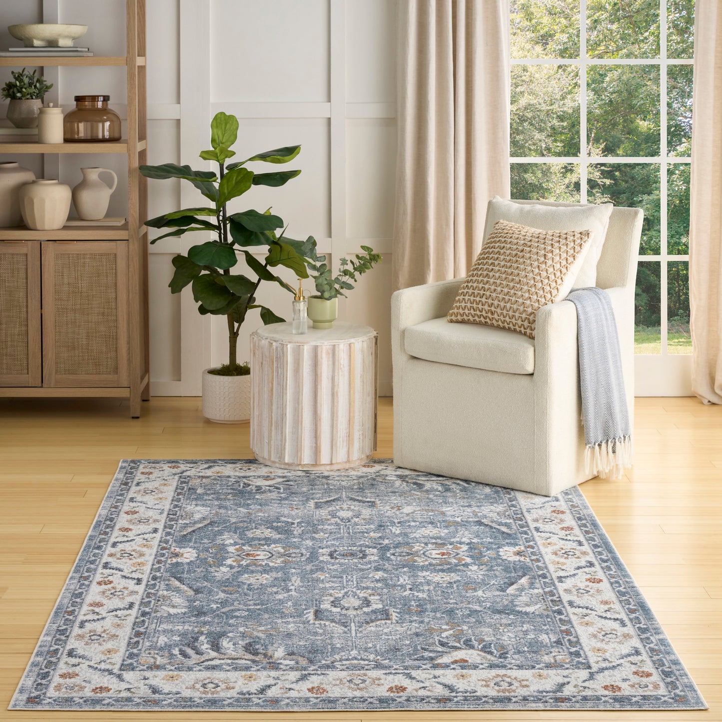 Nourison Astra Machine Washable 4' x 6' Blue Vintage Indoor Rug