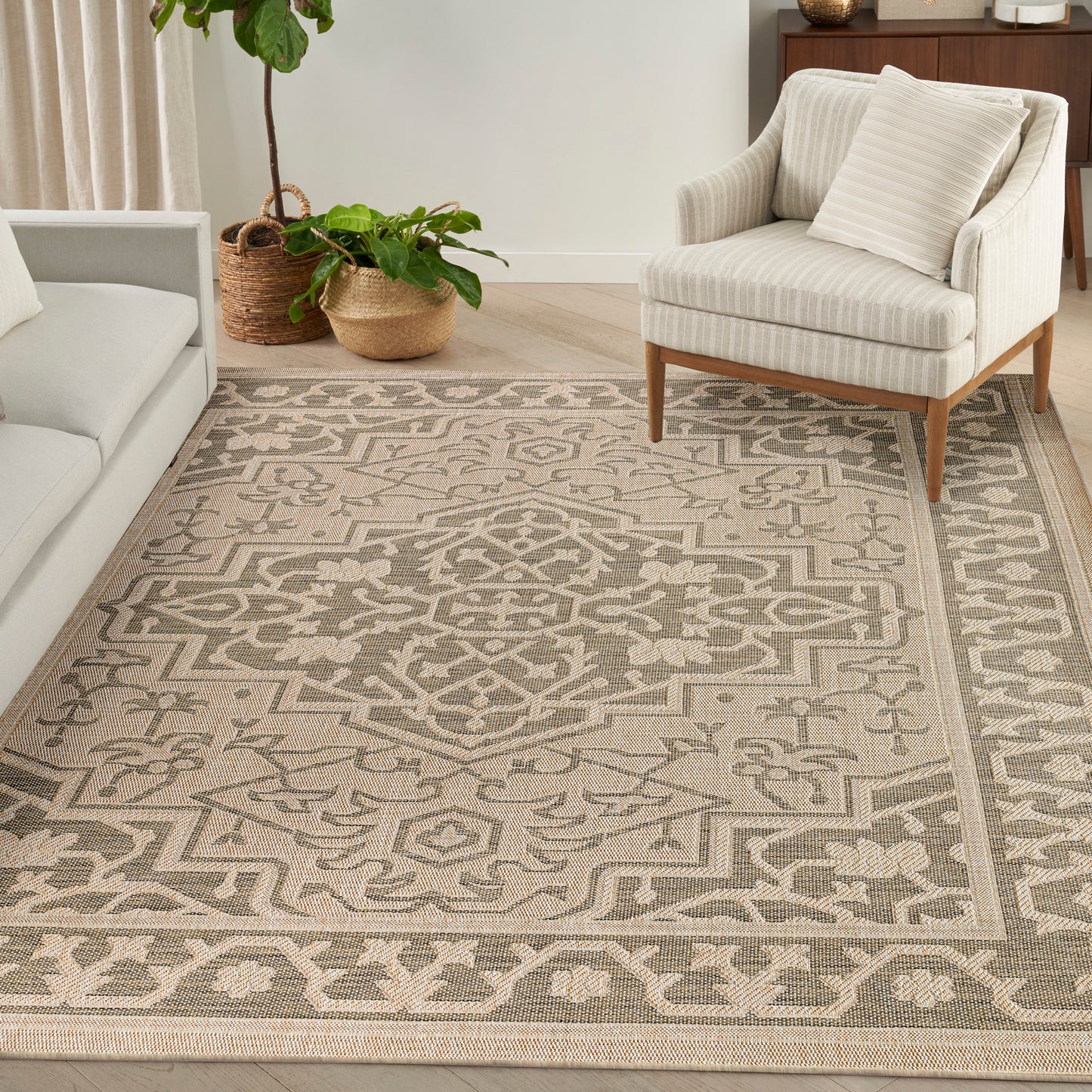 Nourison Tulum 9' x 12' Taupe Olive Outdoor Rug