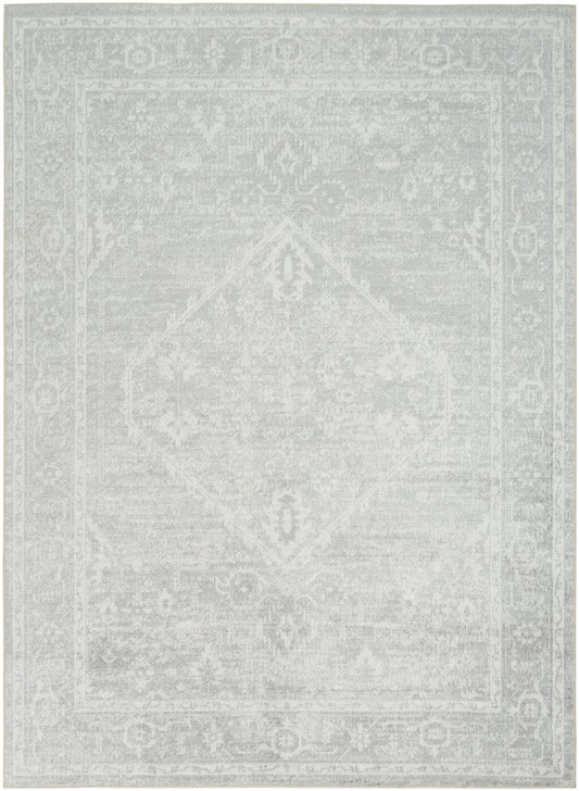 Nourison Astra Machine Washable 6'7" x 9' Light Grey Vintage Indoor Rug