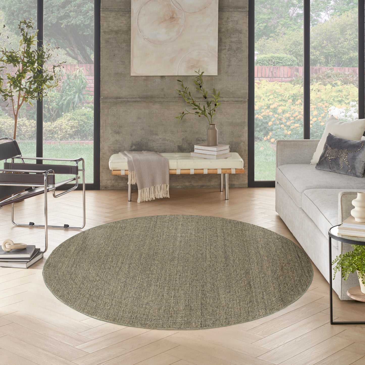 Nourison Tulum 8' x Round Olive Outdoor Rug