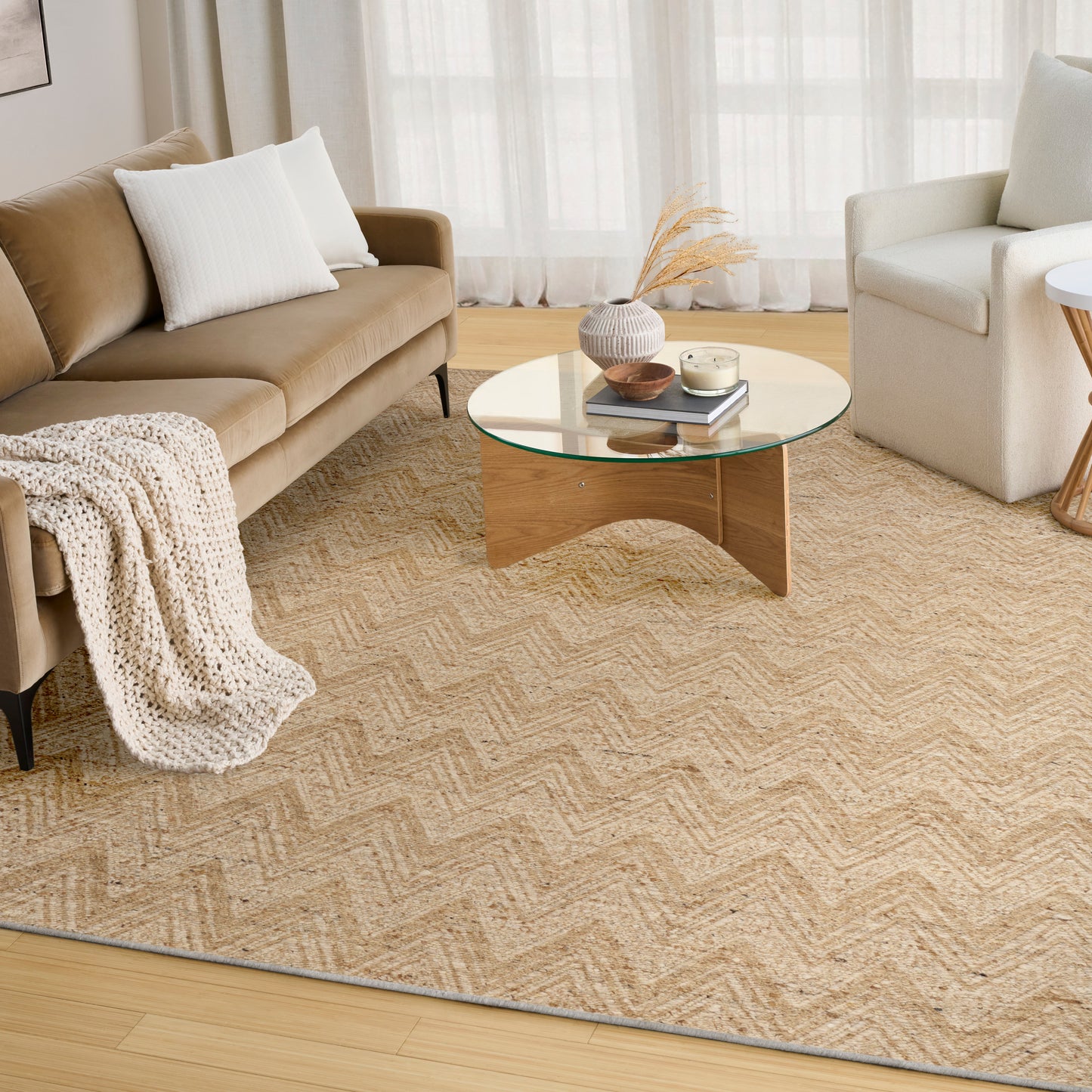 DKNY Pure Purl 5'3" x 7'3" Beige Ivory Modern Indoor Rug