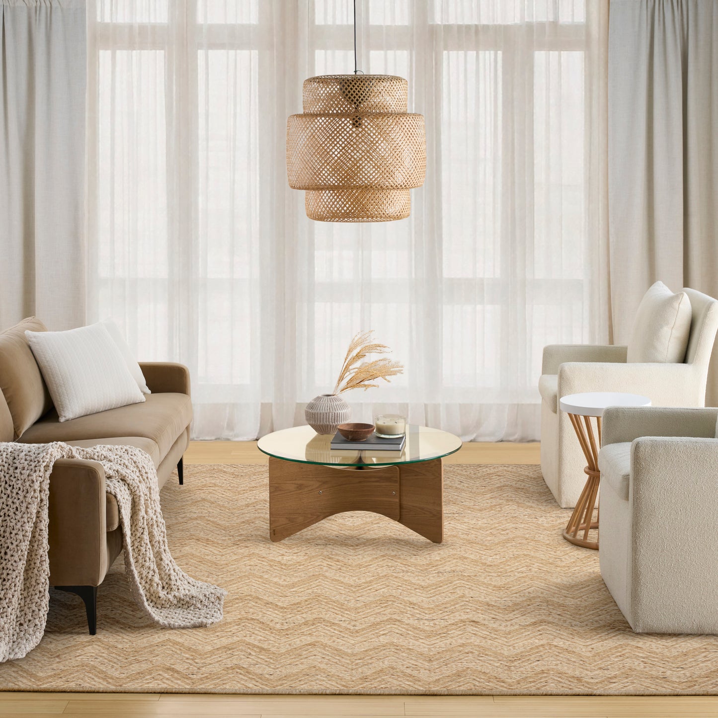 DKNY Pure Purl 5'3" x 7'3" Beige Ivory Modern Indoor Rug