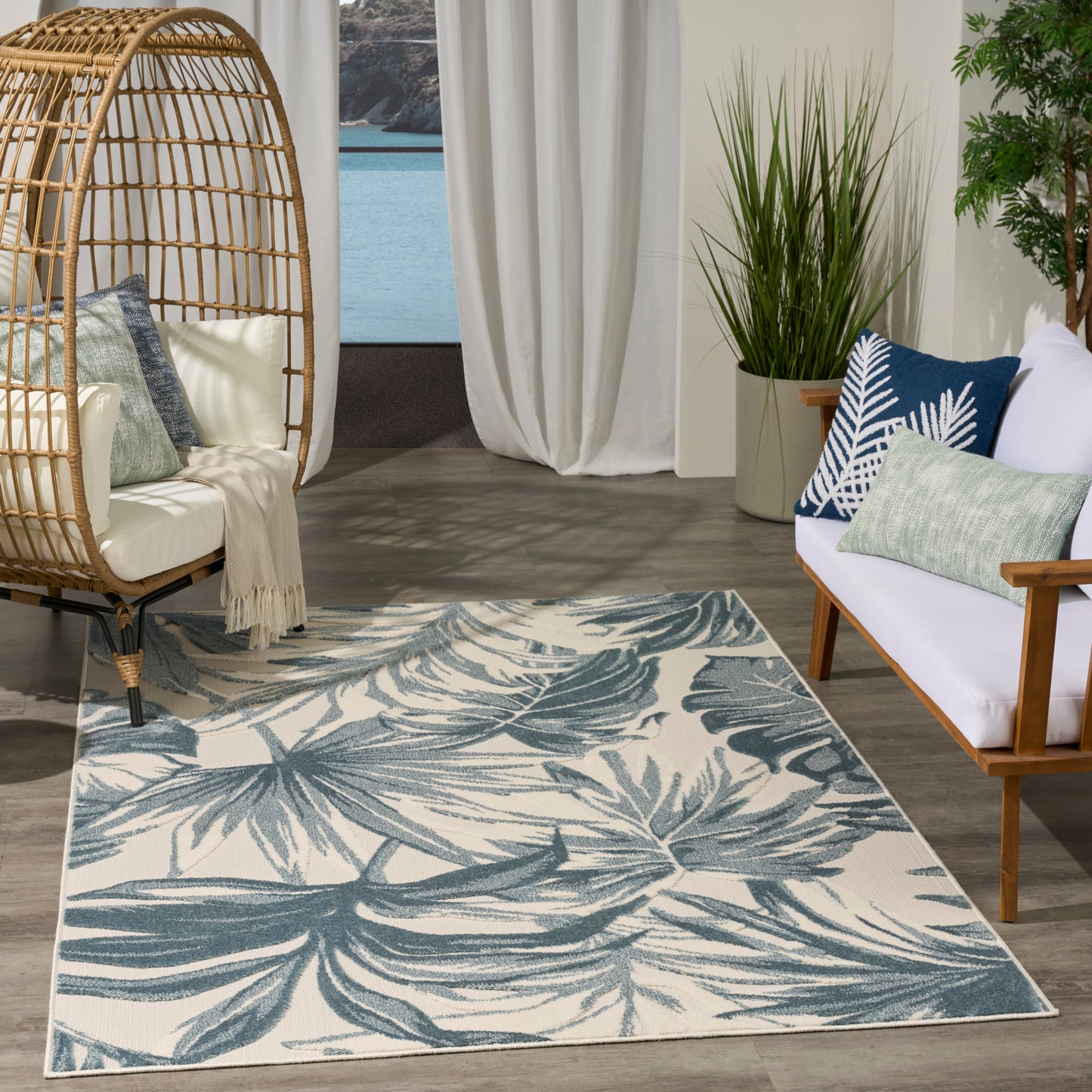 Nourison Aloha 5'3" x 7'5" Ivory Blue Modern Rug