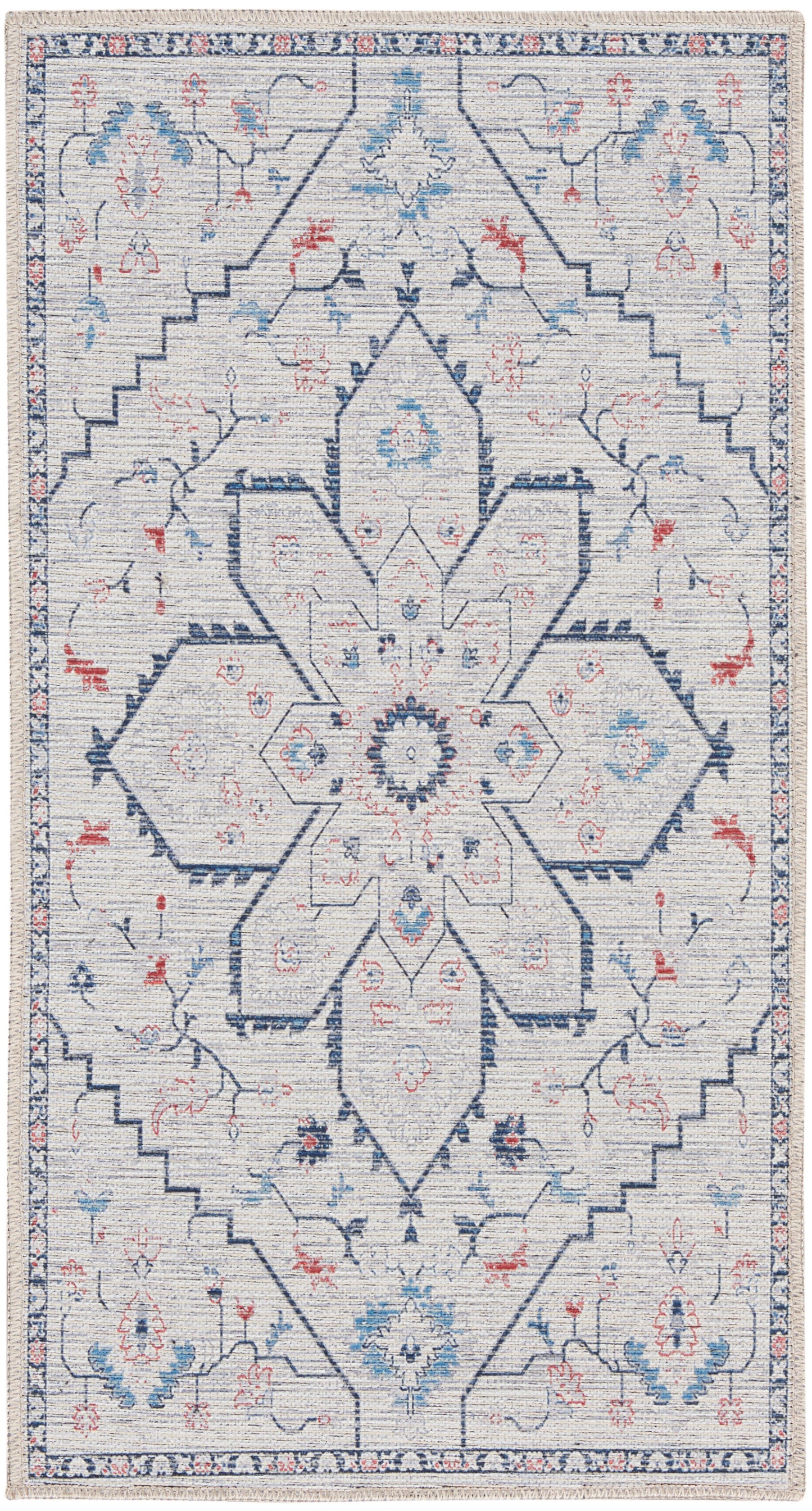 Nourison New Concept Washables 2' x 3'9" Ivory Blue Farmhouse Indoor Rug