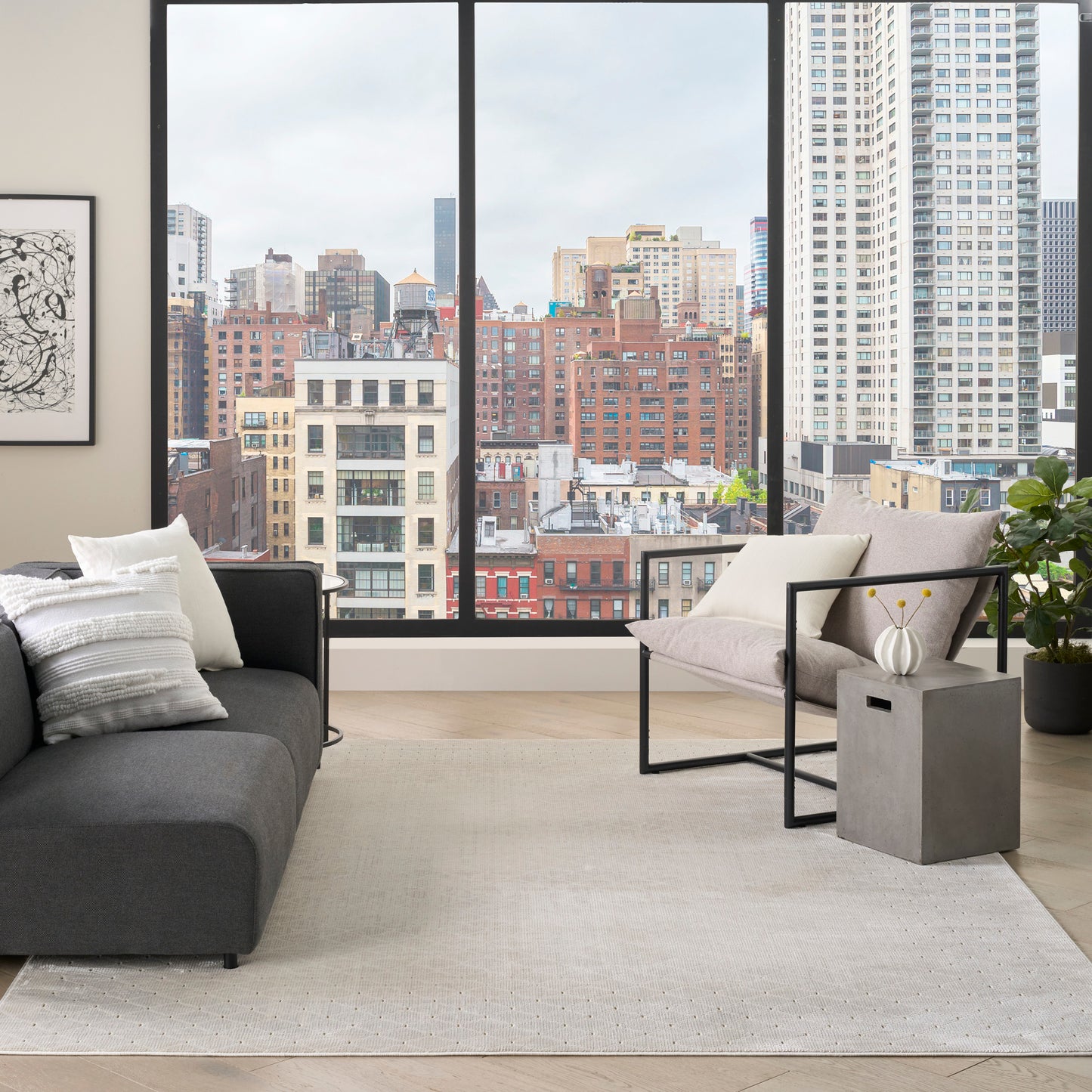 DKNY Grand Street 9' x 12' Ivory Modern Indoor Rug