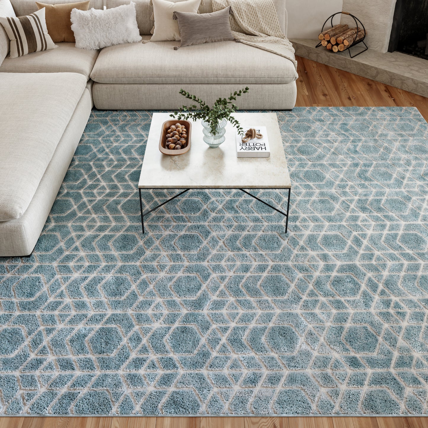 Nourison Washable Charm 9' x 12' Blue Ivory Modern Indoor Rug