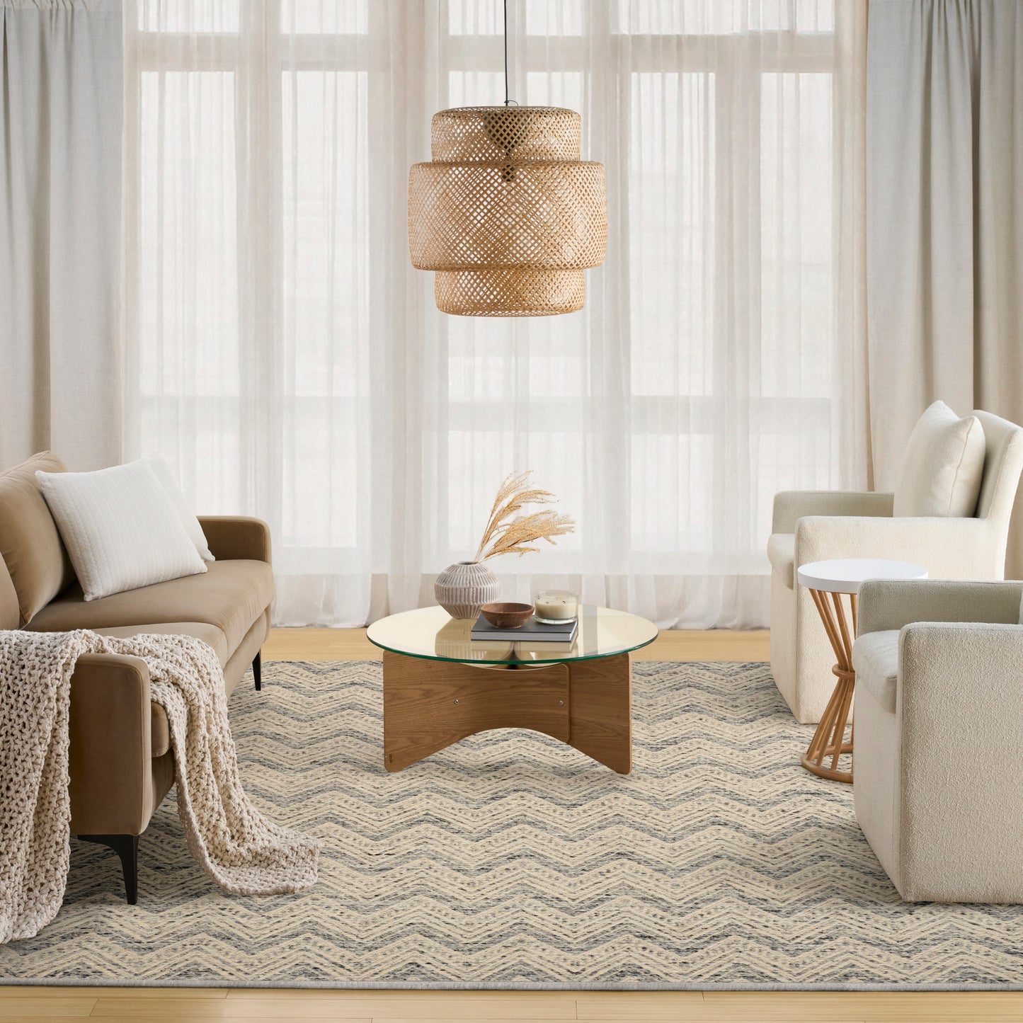 DKNY Pure Purl 5'3" x 7'3" Denim Ivory Modern Indoor Rug