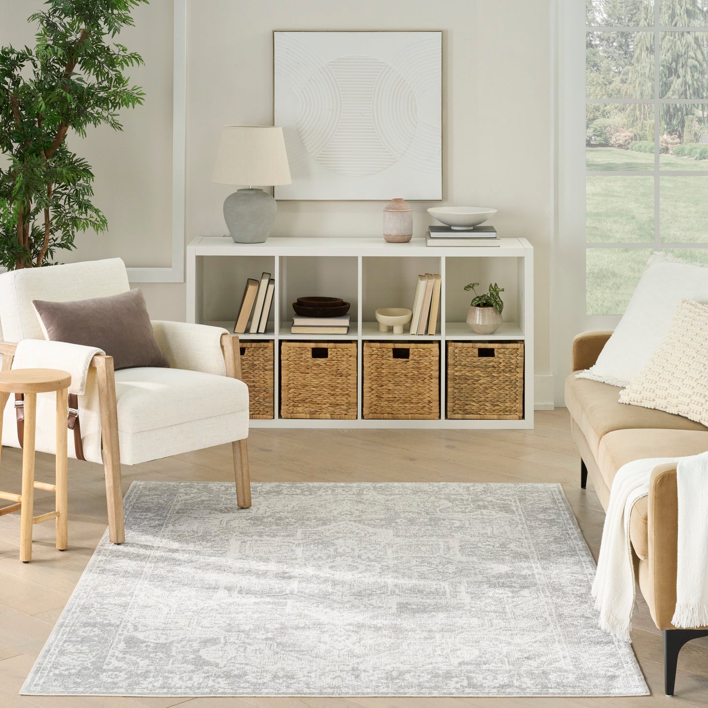 Nourison Astra Machine Washable 4' x 6' Grey Vintage Indoor Rug