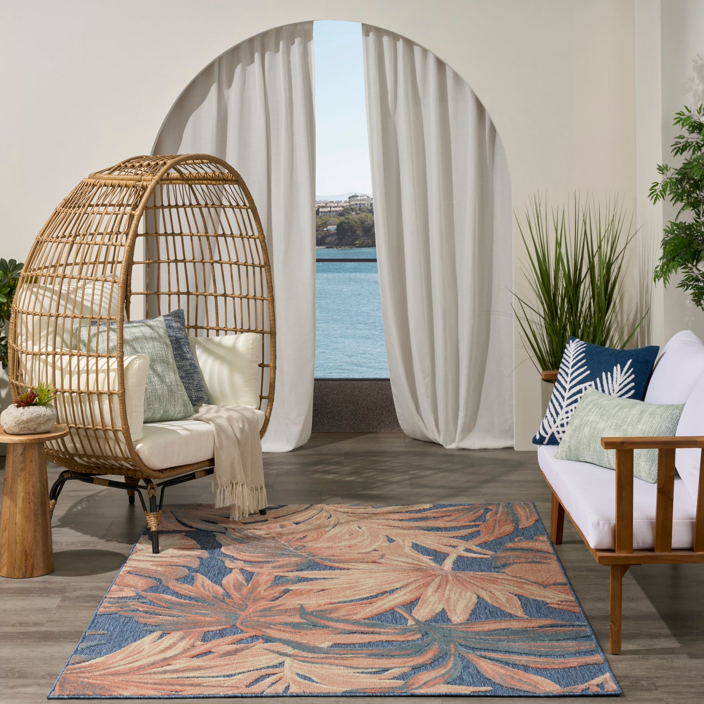 Nourison Aloha 3'6" x 5'6" Blue Rose Modern Rug