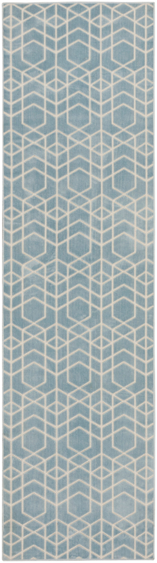 Nourison Washable Charm 2'2" x 8' Blue Ivory Modern Indoor Rug