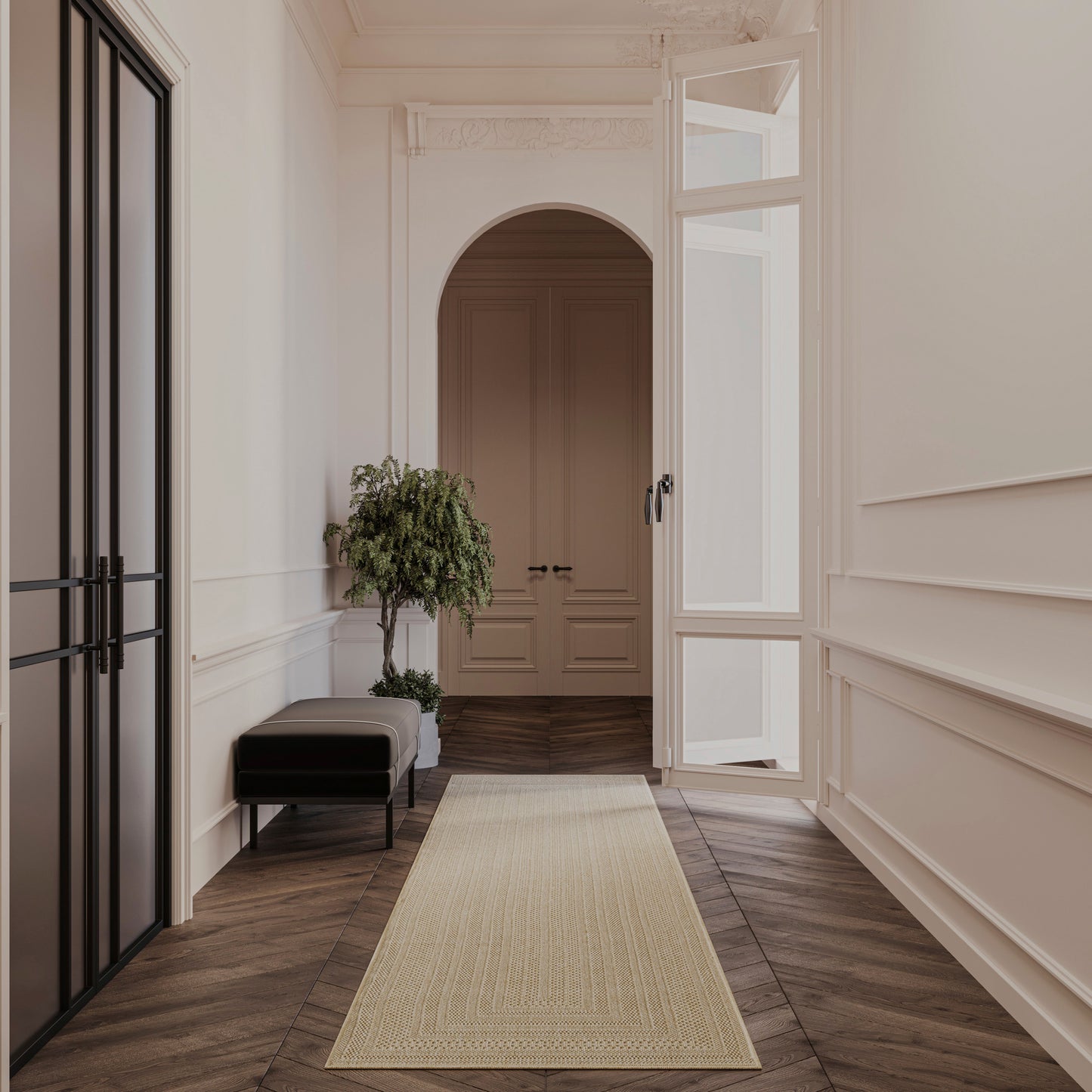 Nourison Tulum 2'2" x 8' Taupe Ivory Outdoor Rug