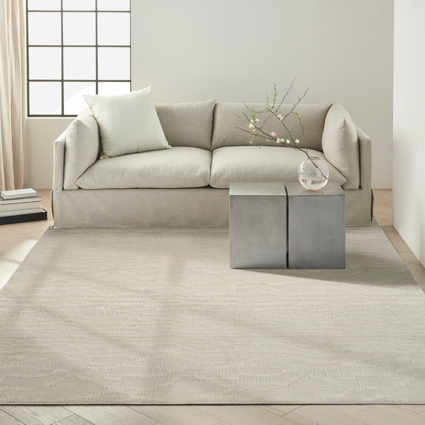 Calvin Klein CK079 Notes 7'10" x 9'10" Ivory Silver Modern Indoor Rug