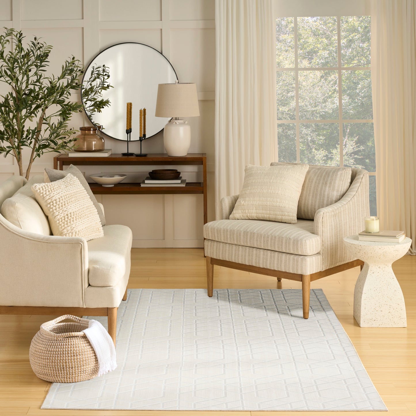Nourison Washable Charm 5' x 7' Ivory Modern Indoor Rug