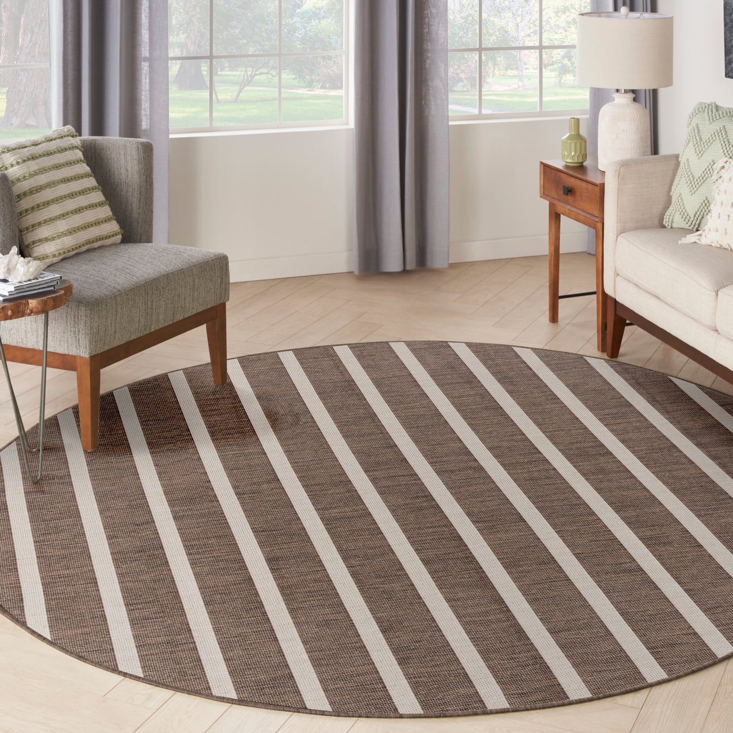 Nourison Positano 6' x Round Natural Ivory Modern Rug