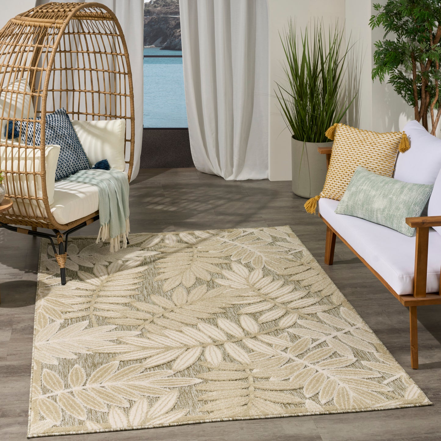 Nourison Aloha 3'6" x 5'6" Ivory Sage Modern Rug
