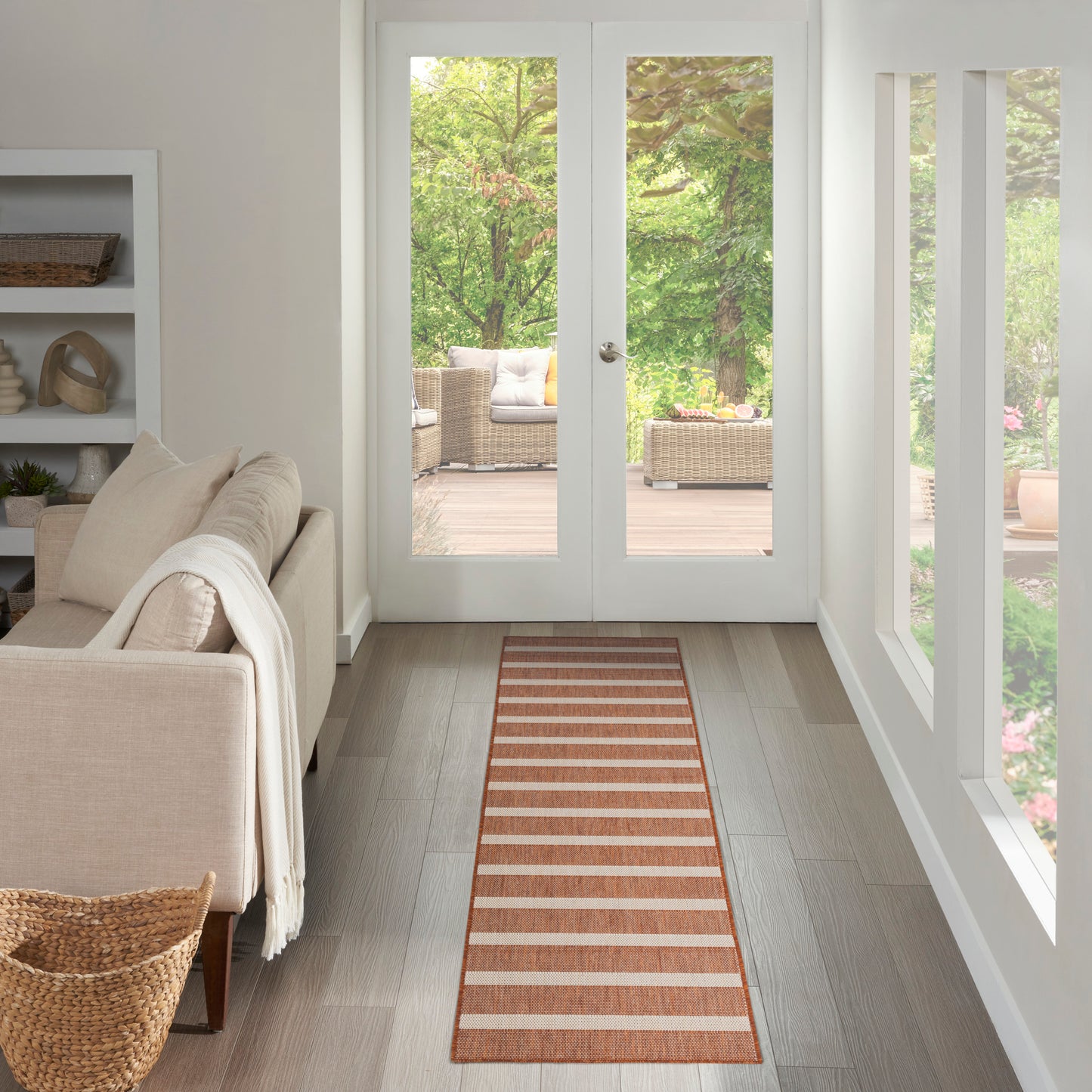 Nourison Positano 2'2" x 10' Terracotta Ivory Modern Rug
