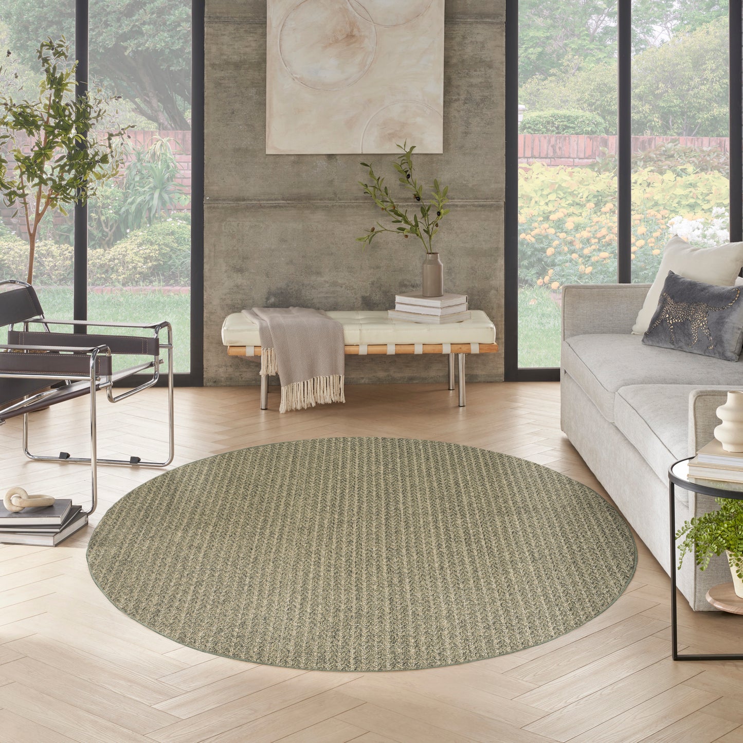 Nourison Tulum 8' x Round Olive Outdoor Rug