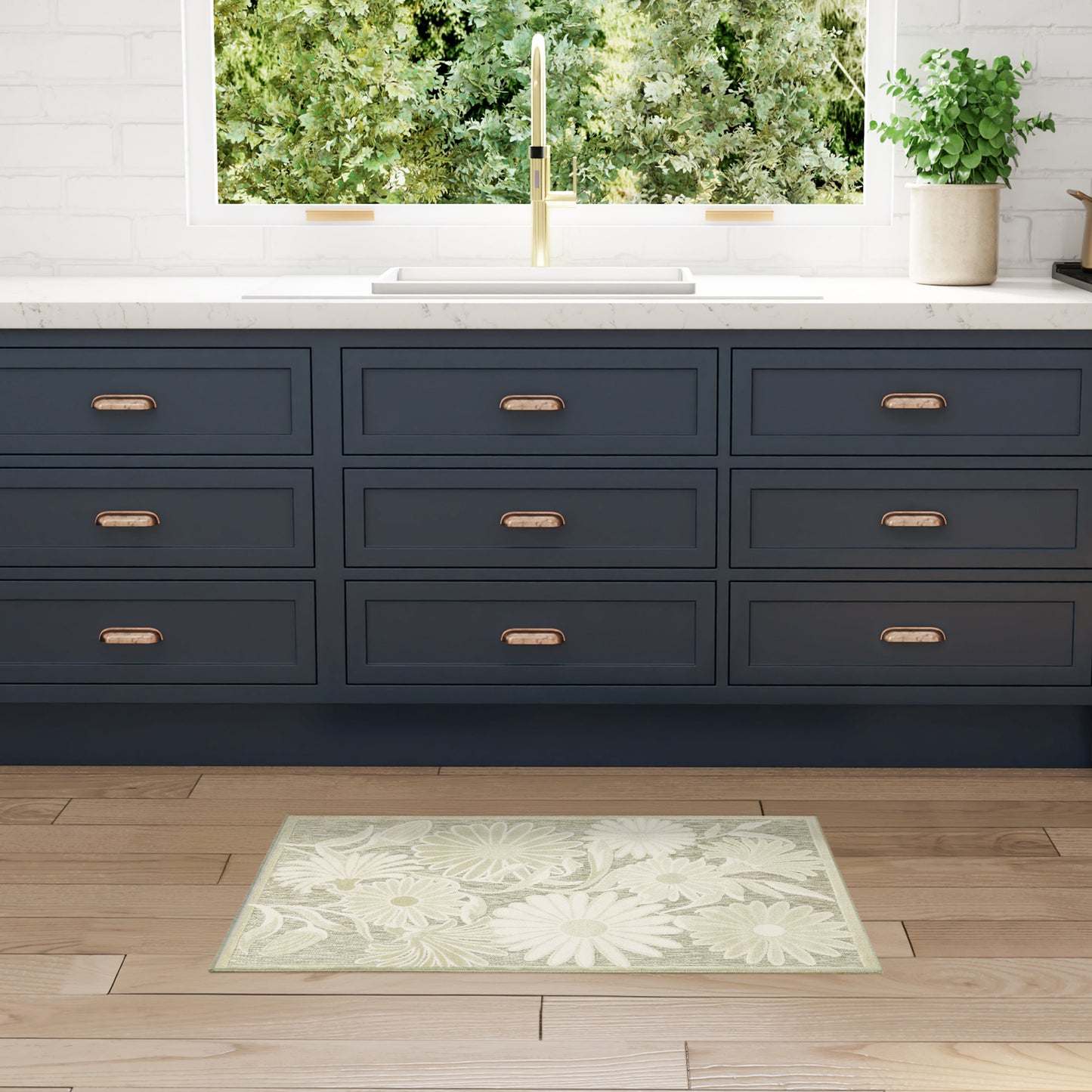 Nourison Aloha 2'8" x 4' Ivory Sage Outdoor Rug